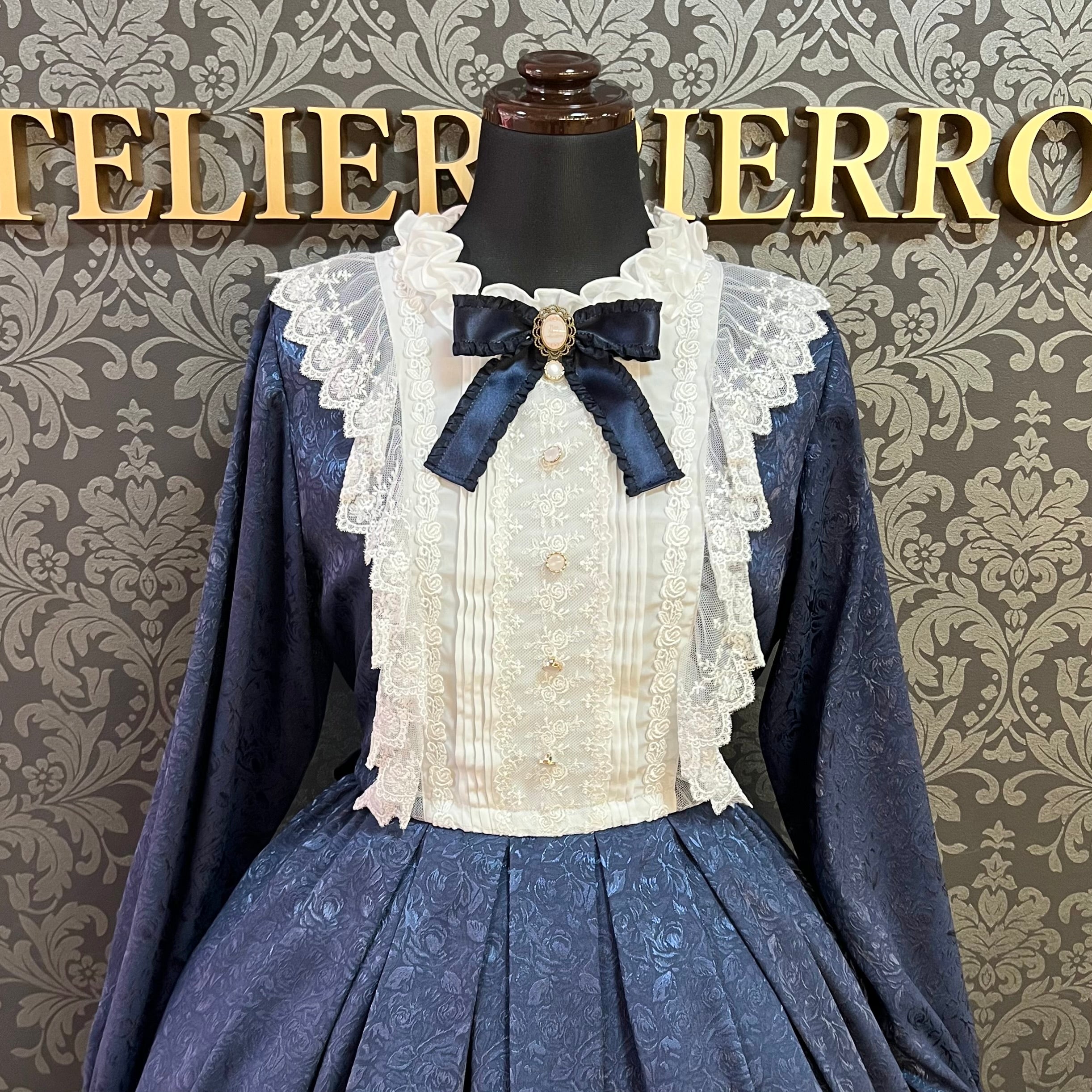 【Pina sweet collection】ピナスイートコレクション ローズジャガードワンピース アーミーグリーン/ライトグレー/サックス/ネイビー/ワイン/ブラック×ホワイト/ブラック×ブラック