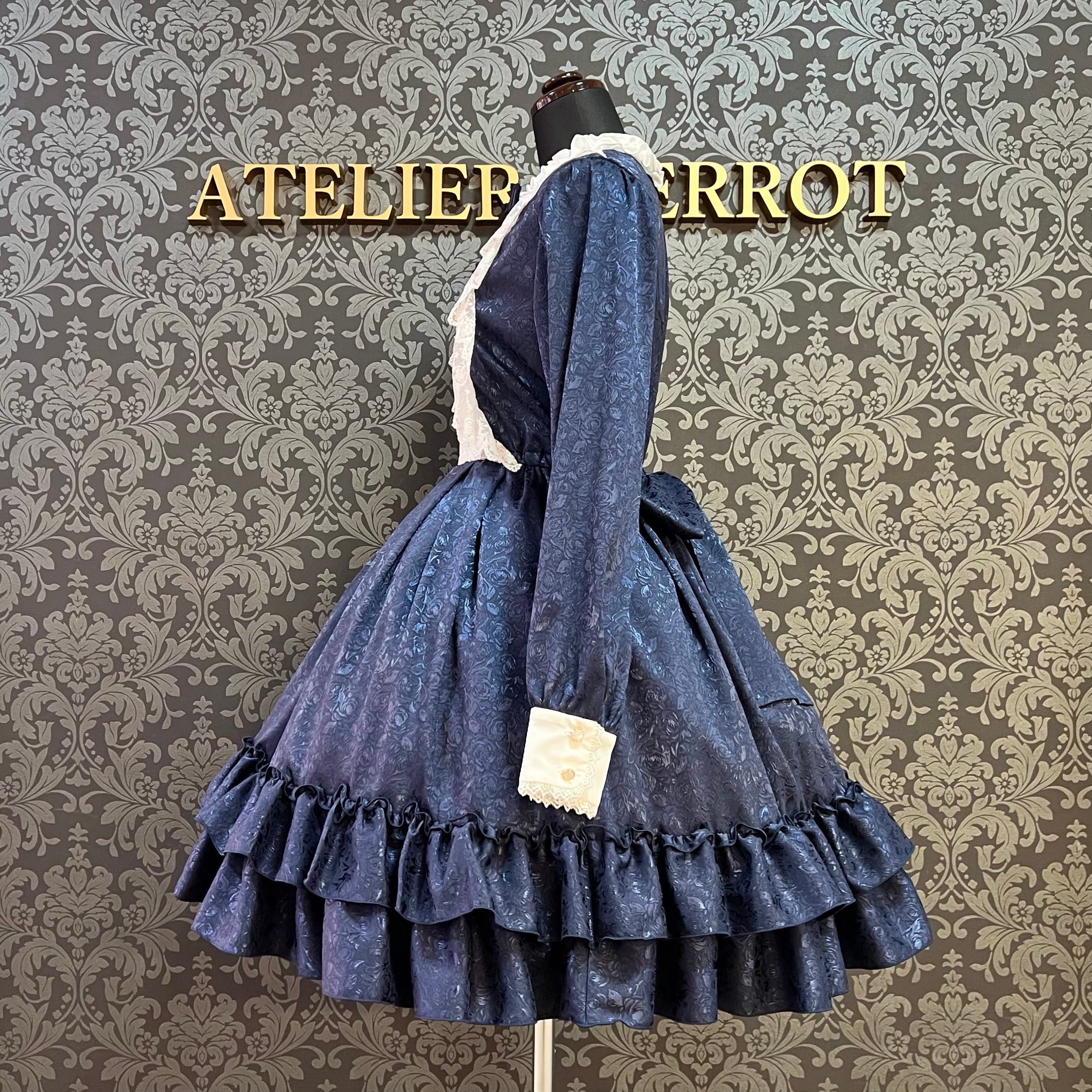 【Pina sweet collection】ピナスイートコレクション ローズジャガードワンピース アーミーグリーン/ライトグレー/サックス/ネイビー/ワイン/ブラック×ホワイト/ブラック×ブラック