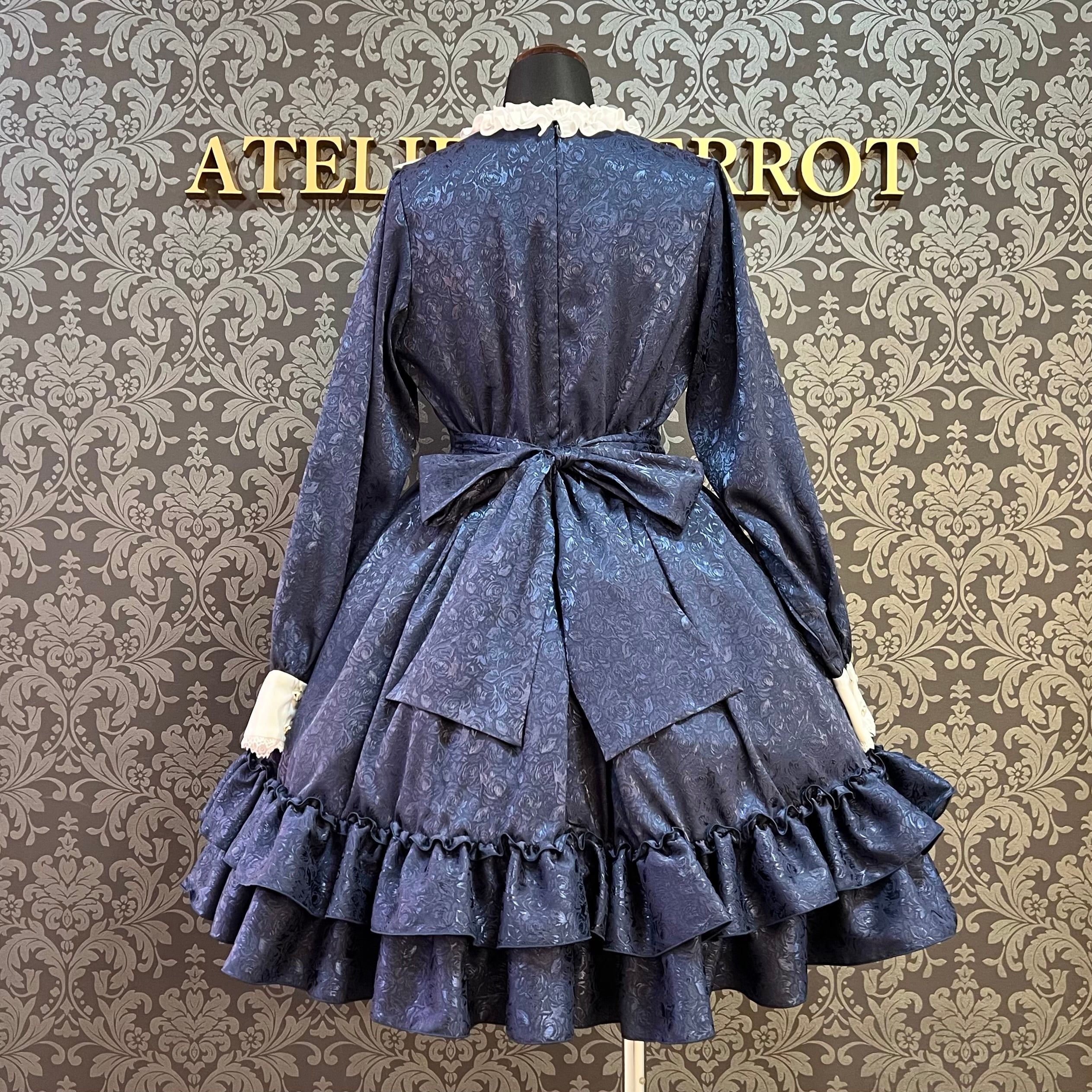 【Pina sweet collection】ピナスイートコレクション ローズジャガードワンピース アーミーグリーン/ライトグレー/サックス/ネイビー/ワイン/ブラック×ホワイト/ブラック×ブラック