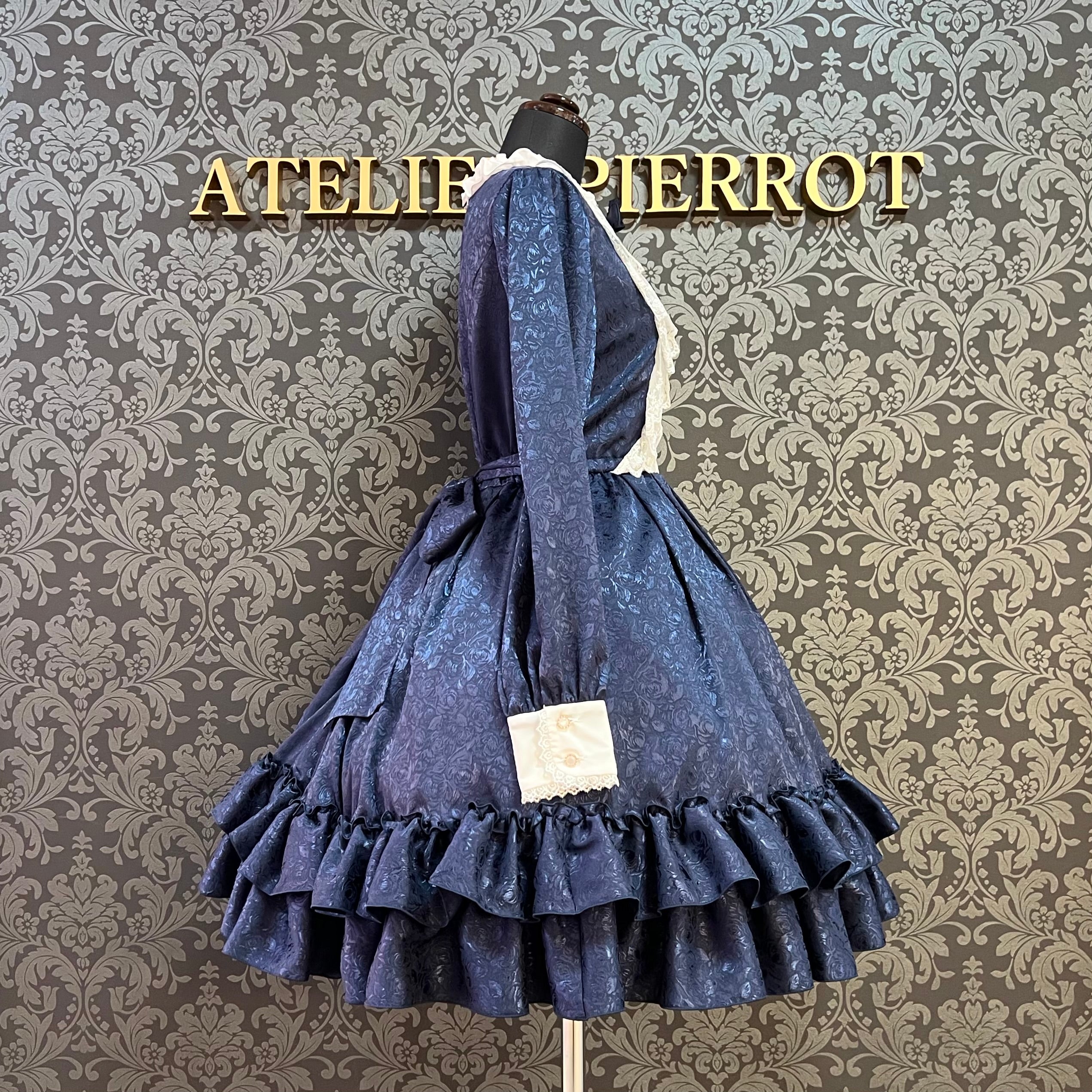 【Pina sweet collection】ピナスイートコレクション ローズジャガードワンピース アーミーグリーン/ライトグレー/サックス/ネイビー/ワイン/ブラック×ホワイト/ブラック×ブラック