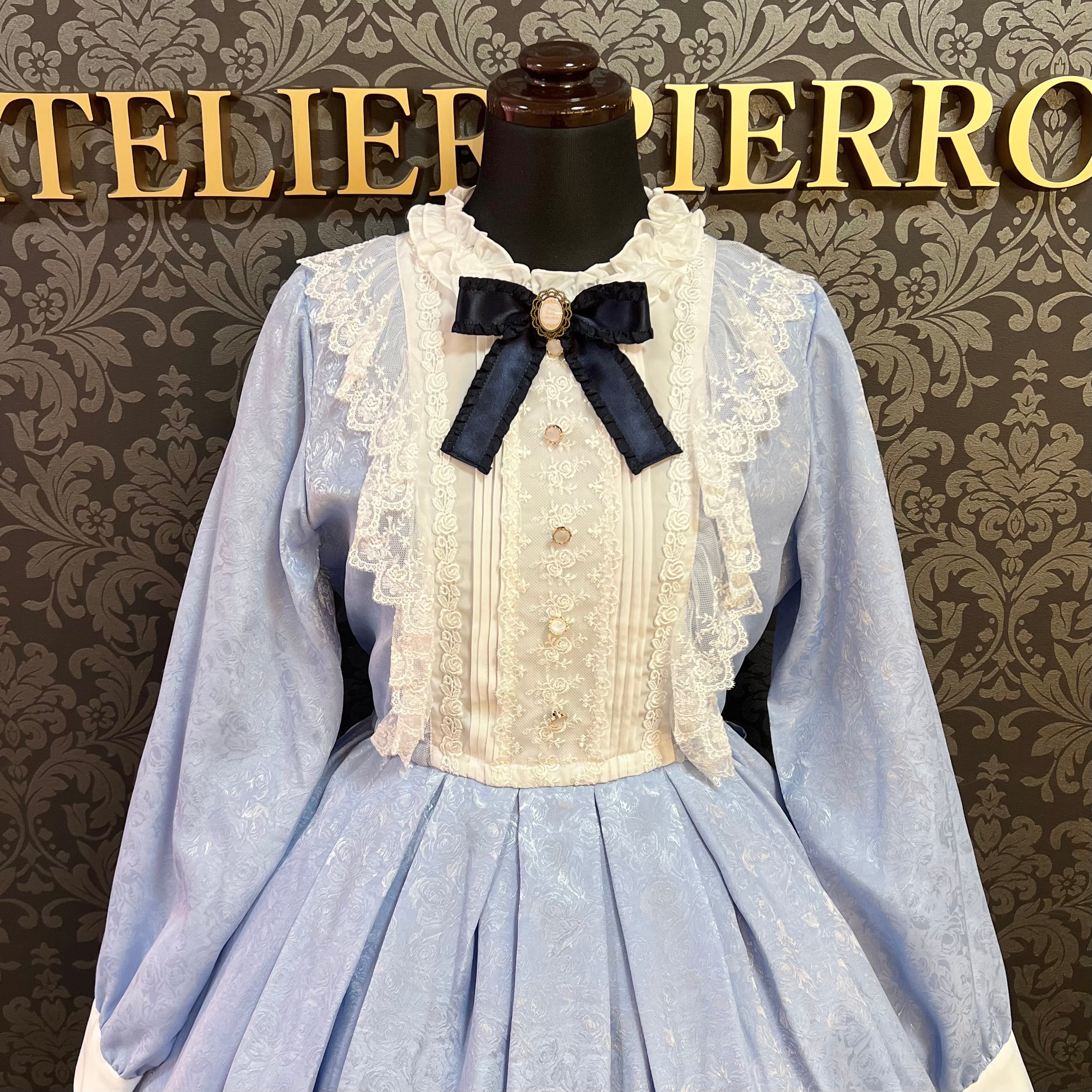 【Pina sweet collection】ピナスイートコレクション ローズジャガードワンピース アーミーグリーン/ライトグレー/サックス/ネイビー/ワイン/ブラック×ホワイト/ブラック×ブラック