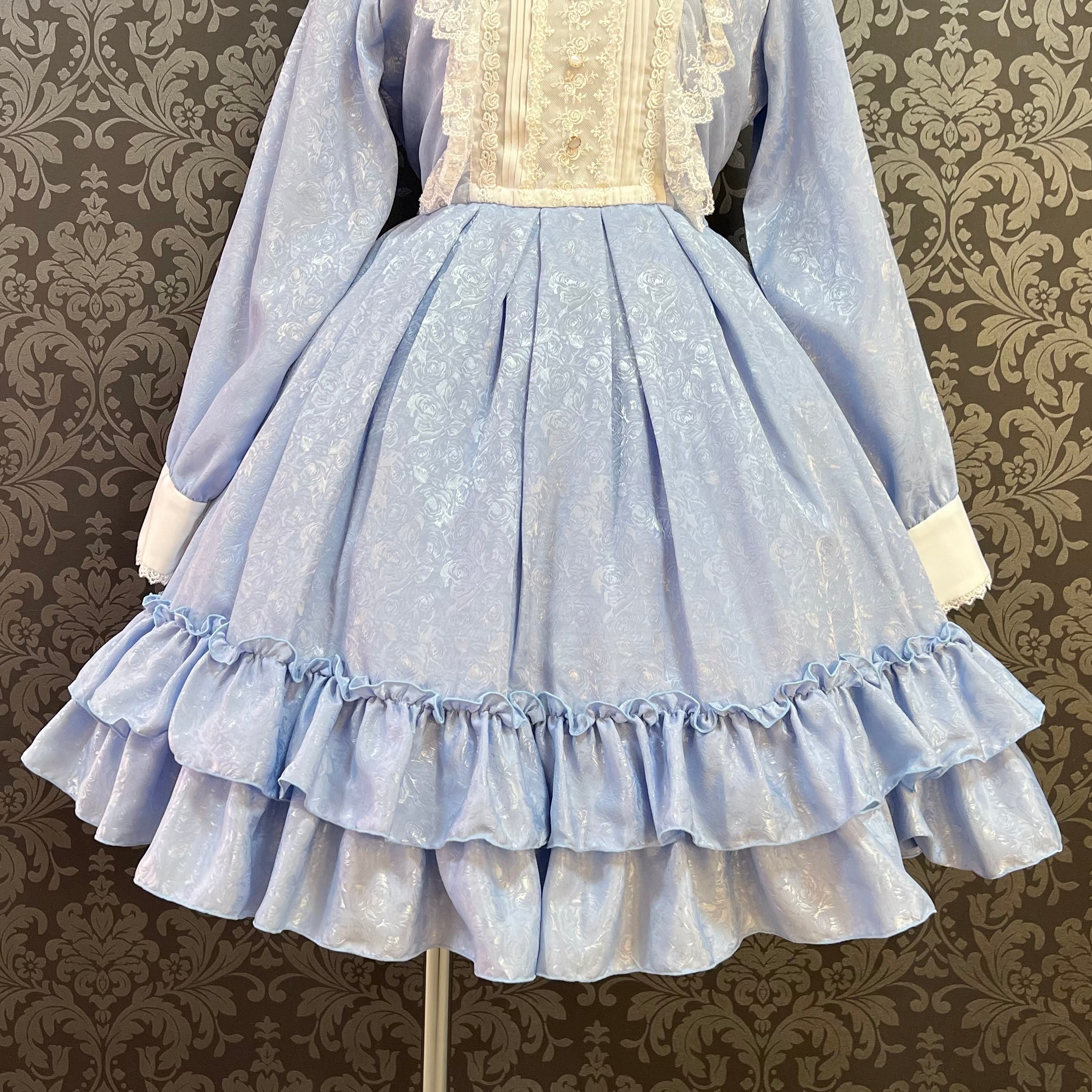 【Pina sweet collection】ピナスイートコレクション ローズジャガードワンピース アーミーグリーン/ライトグレー/サックス/ネイビー/ワイン/ブラック×ホワイト/ブラック×ブラック