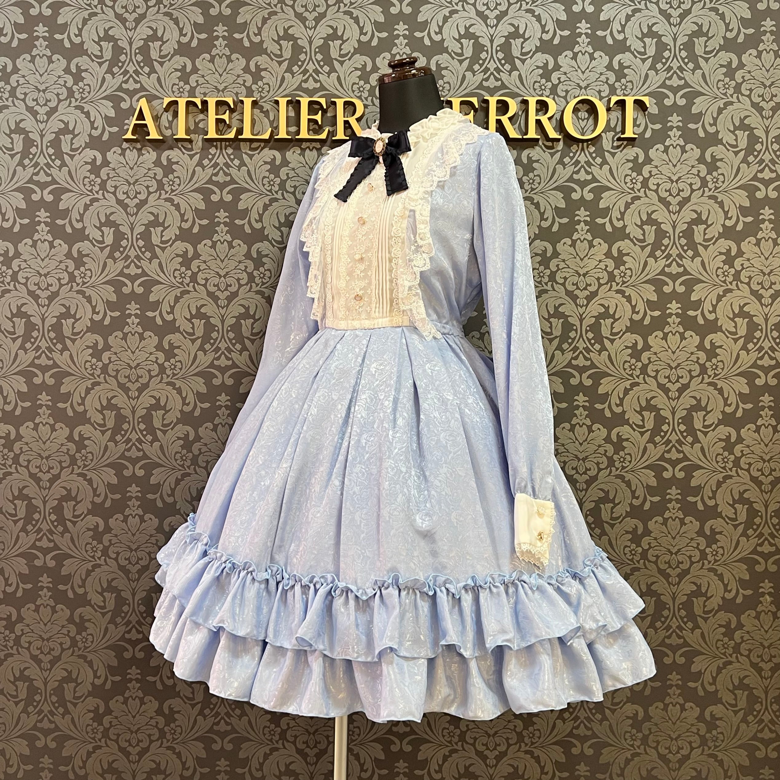 【Pina sweet collection】ピナスイートコレクション ローズジャガードワンピース アーミーグリーン/ライトグレー/サックス/ネイビー/ワイン/ブラック×ホワイト/ブラック×ブラック