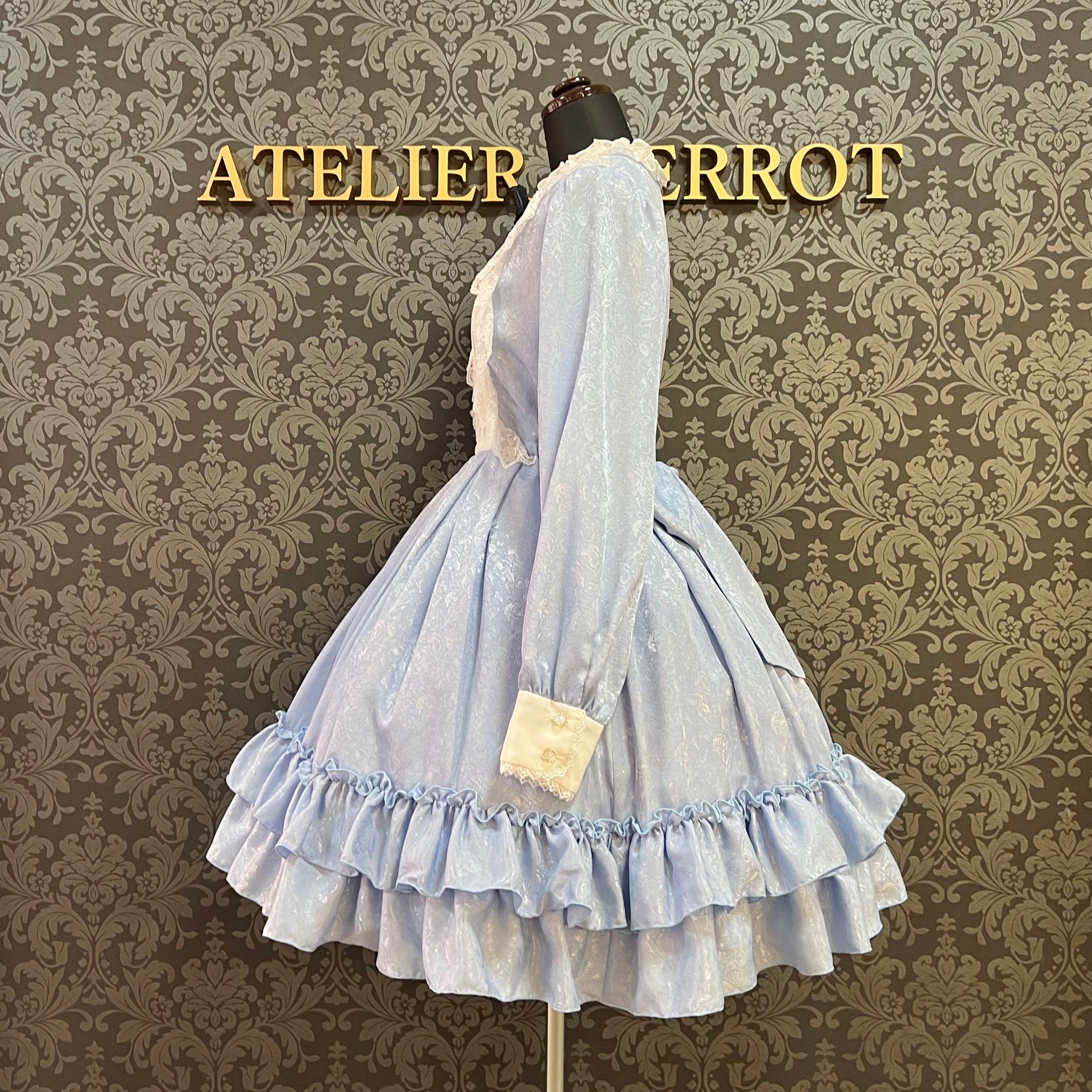 【Pina sweet collection】ピナスイートコレクション ローズジャガードワンピース アーミーグリーン/ライトグレー/サックス/ネイビー/ワイン/ブラック×ホワイト/ブラック×ブラック