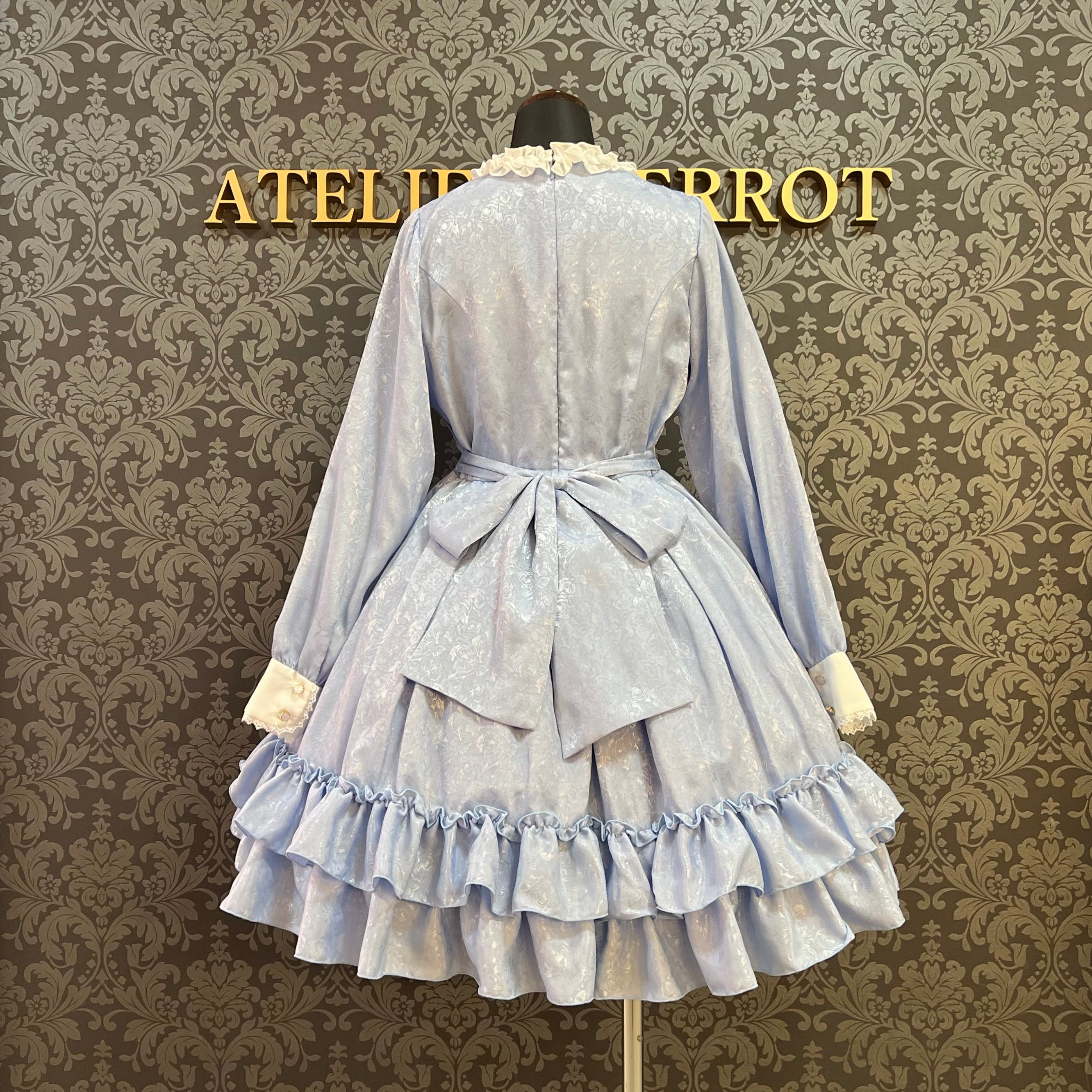 【Pina sweet collection】ピナスイートコレクション ローズジャガードワンピース アーミーグリーン/ライトグレー/サックス/ネイビー/ワイン/ブラック×ホワイト/ブラック×ブラック