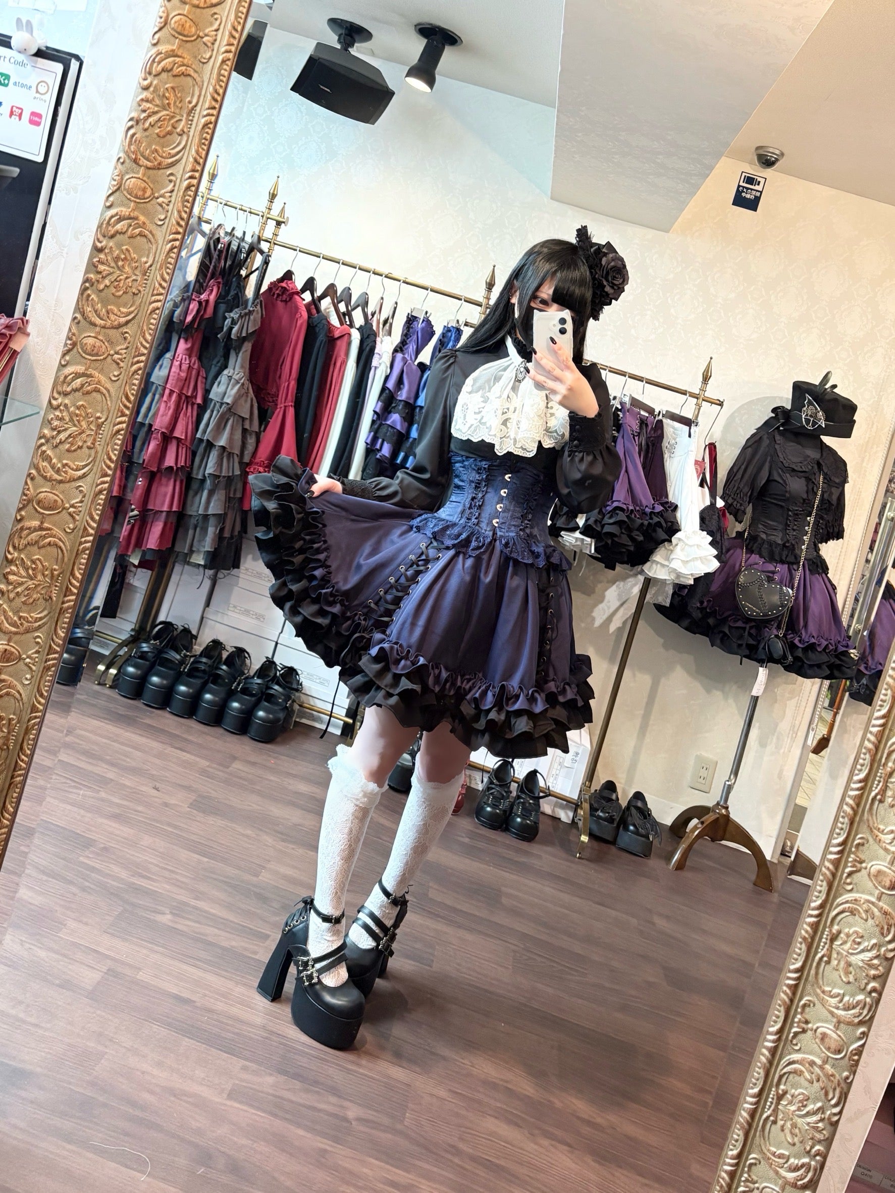 【ATELIER PIERROT】 Adenophora Lace-Up Skirt ホワイト/新色ボルドー/パープル×ブラック/新色ネイビー/ブラック×ホワイト/ブラック★ダブルポイントフェア対象商品6月14日(日)まで★