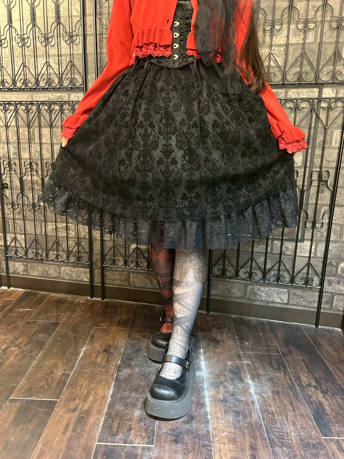 【heavenly garden 】ヘヴンリィ ガーデン ノクターンリボンジャンパースカート ボルドー/ブラック