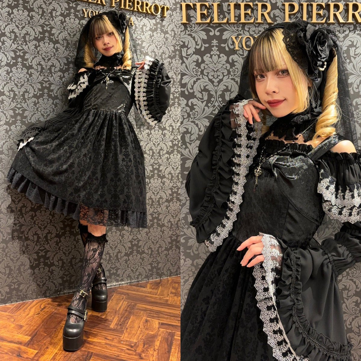 【heavenly garden 】ヘヴンリィ ガーデン ノクターンリボンジャンパースカート ボルドー/ブラック