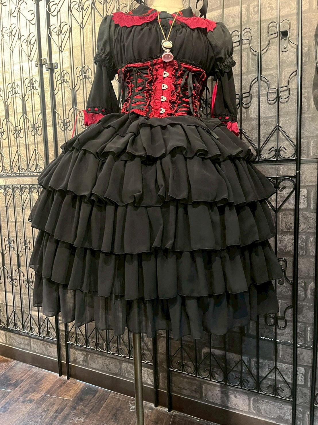 【Pina sweet Collection】シフォンフリルワンピース(ミモレ丈/Black/Wine/White)