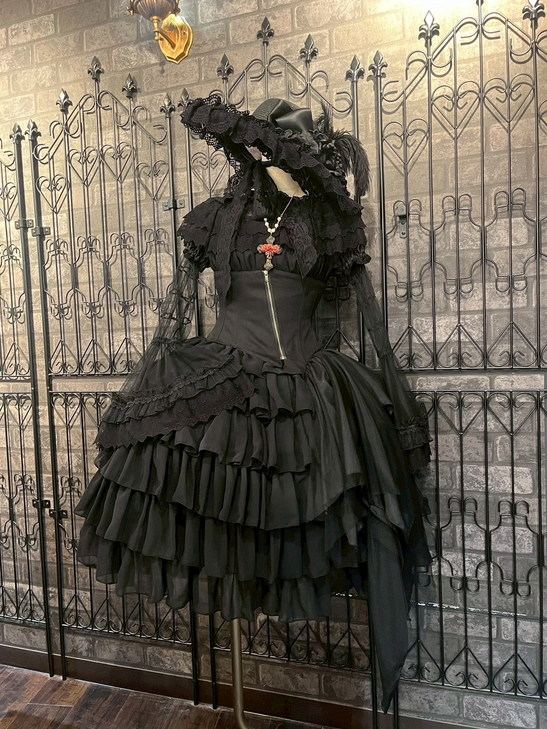 【Pina sweet Collection】シフォンフリルワンピース(ミモレ丈/Black/Wine/White)