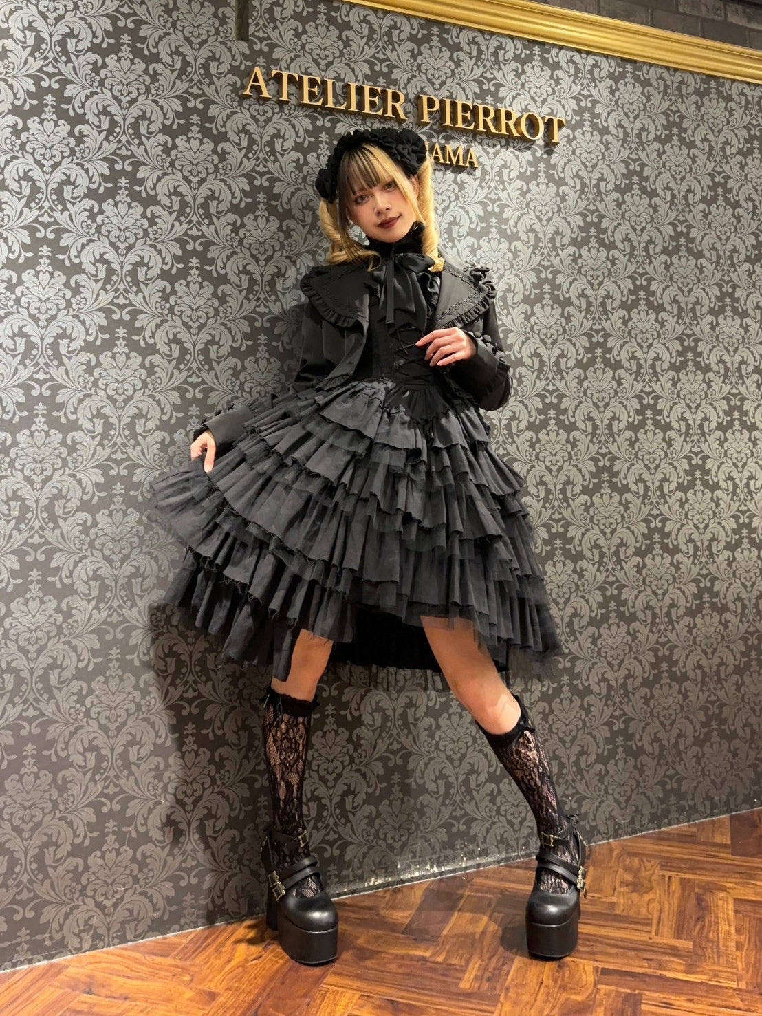 【Vallée lys】ヴァレリス Nonette Gauze Jumperskirt ボルドー/グレー/ブラック サイズ1