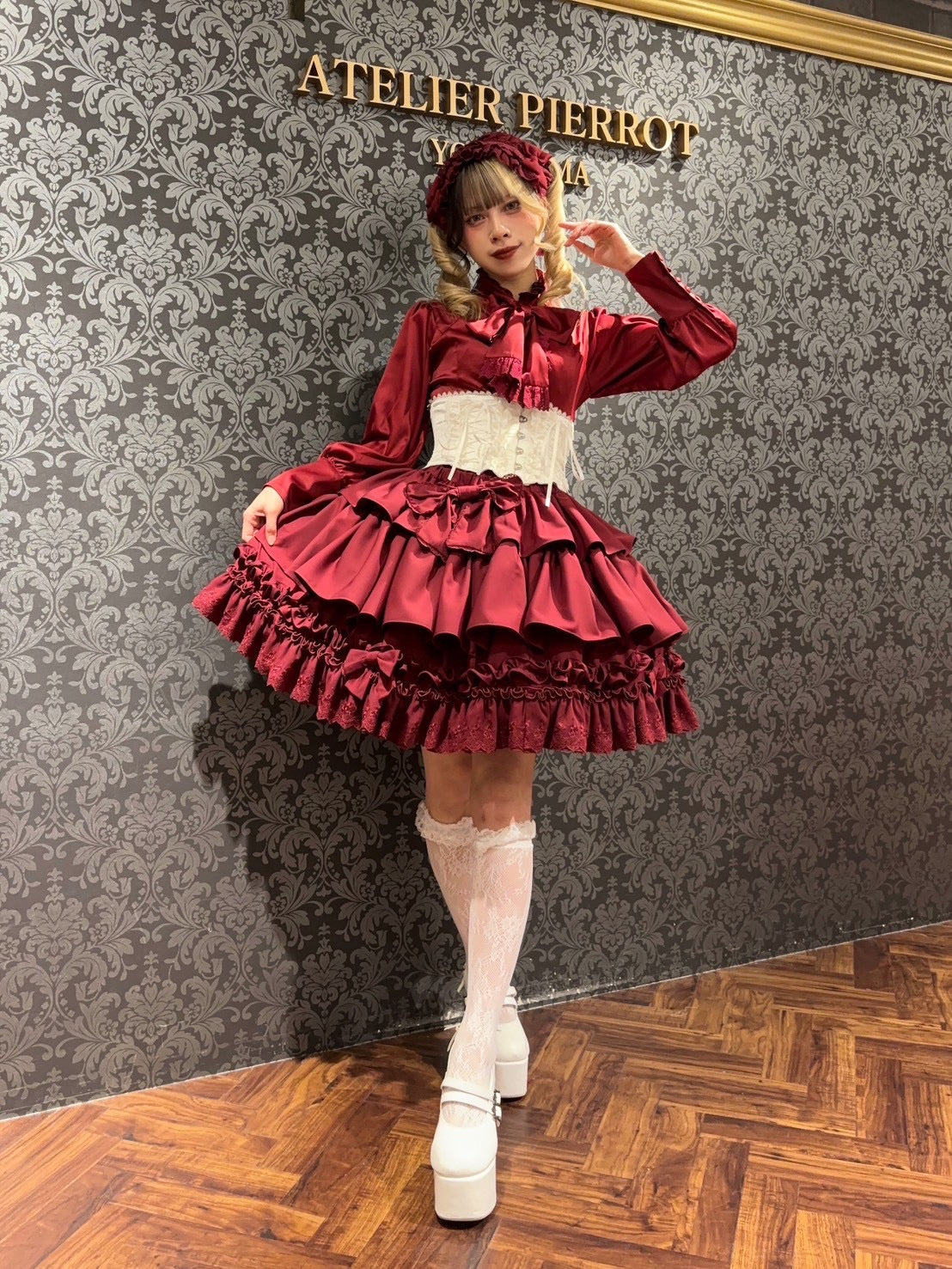 【ATELIER PIERROT】 Melty Ribbon Tier Skirt ホワイト/ボルドー/ブラック