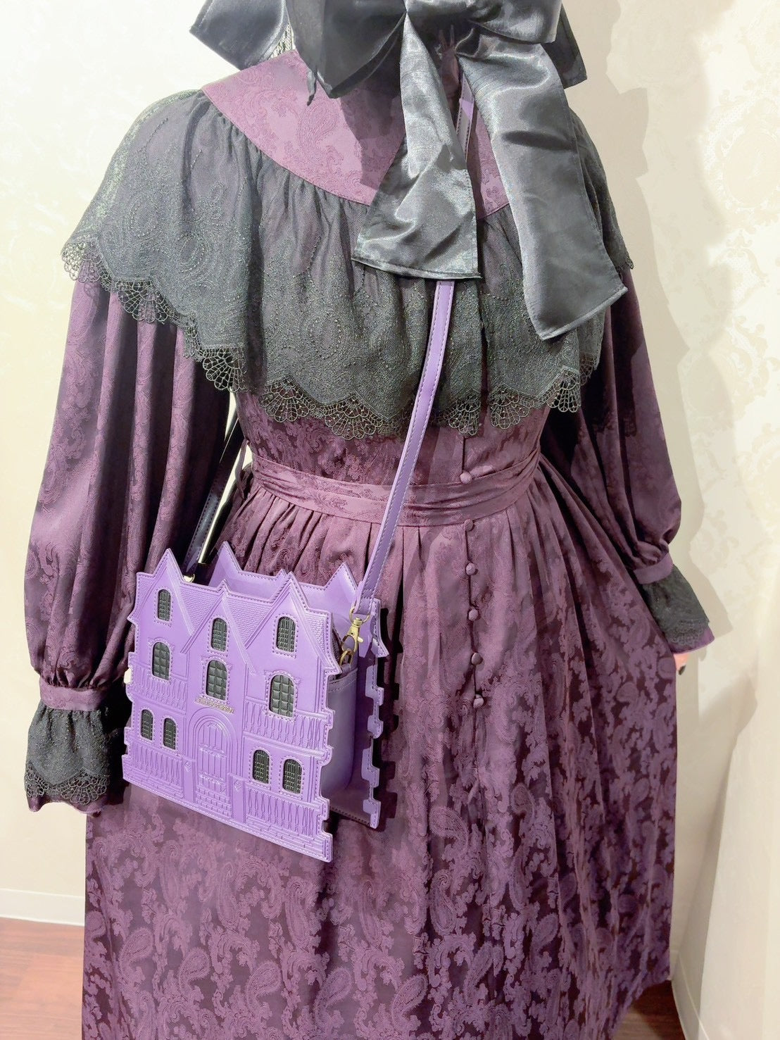 【Sheglit】シェグリット "Luisa"ジャガードレースドレス パープル(アトリエピエロ限定カラー)/ブラック