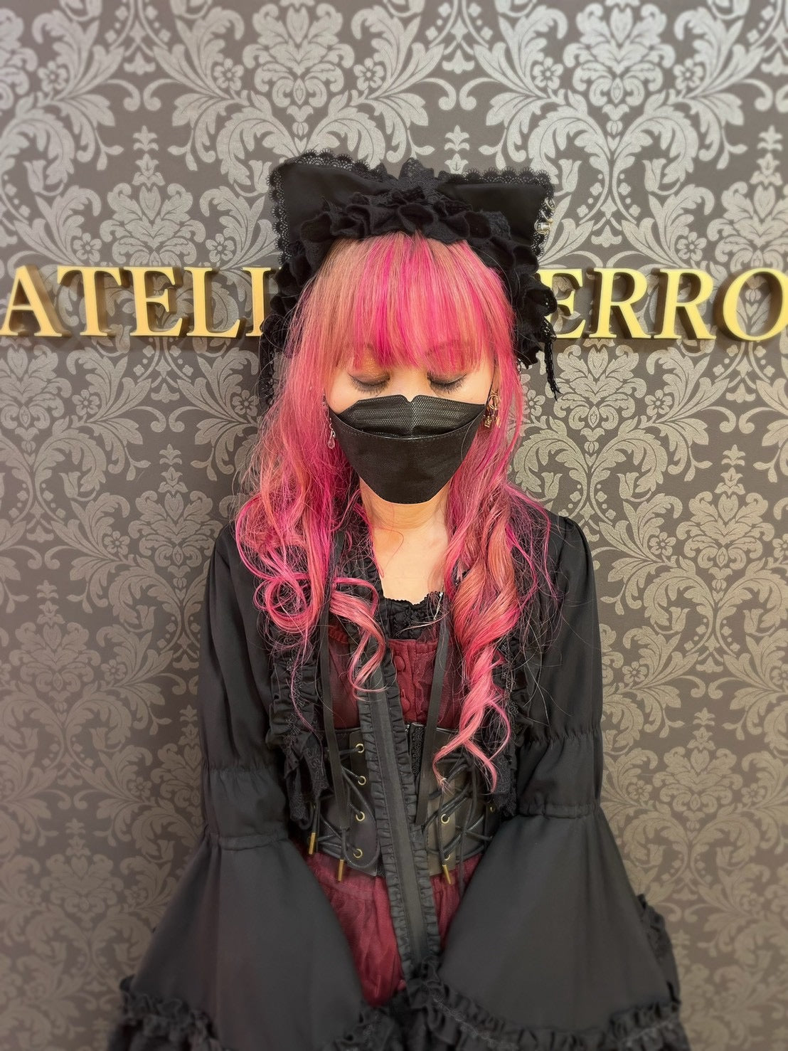 【ATELIER PIERROT】 Mimi de Chat Lace Headdress ブラック×ホワイト/ブラック