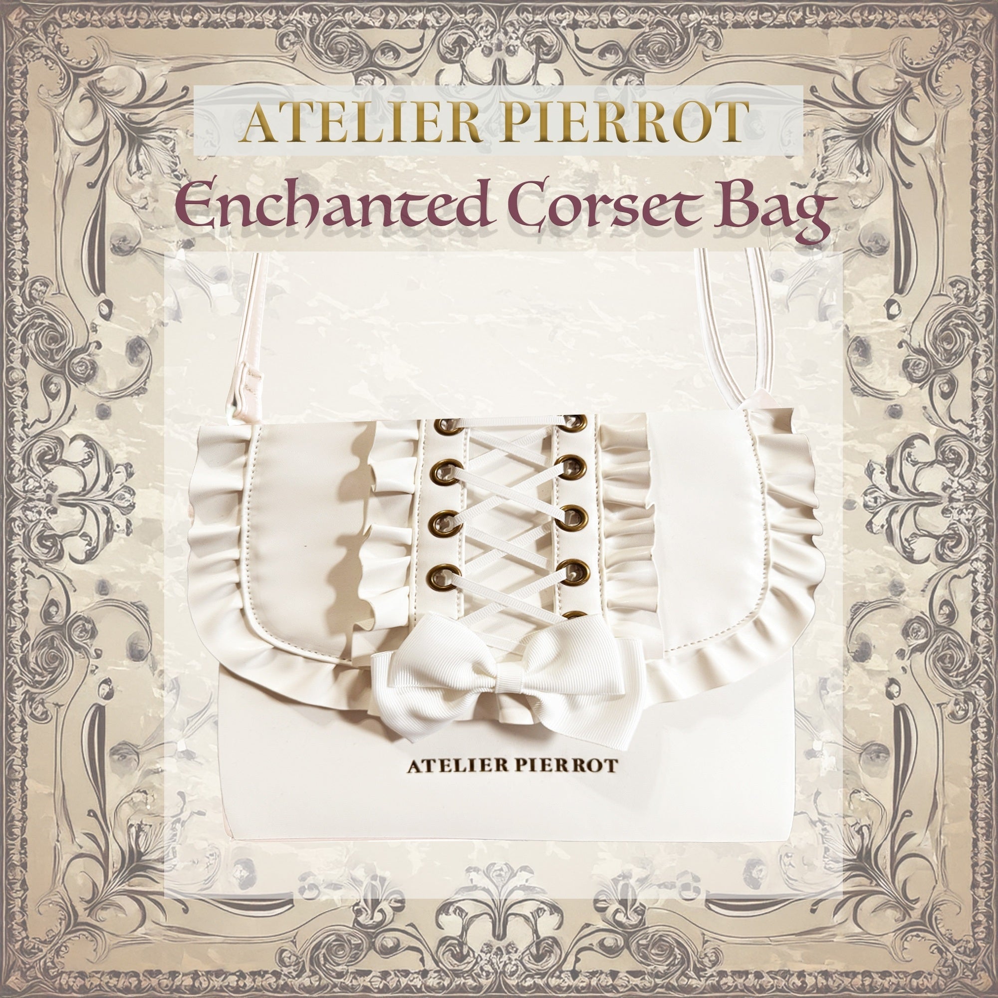【ATELIER PIERROT】 Bolsa de corsé encantado White/Bordeaux/Black