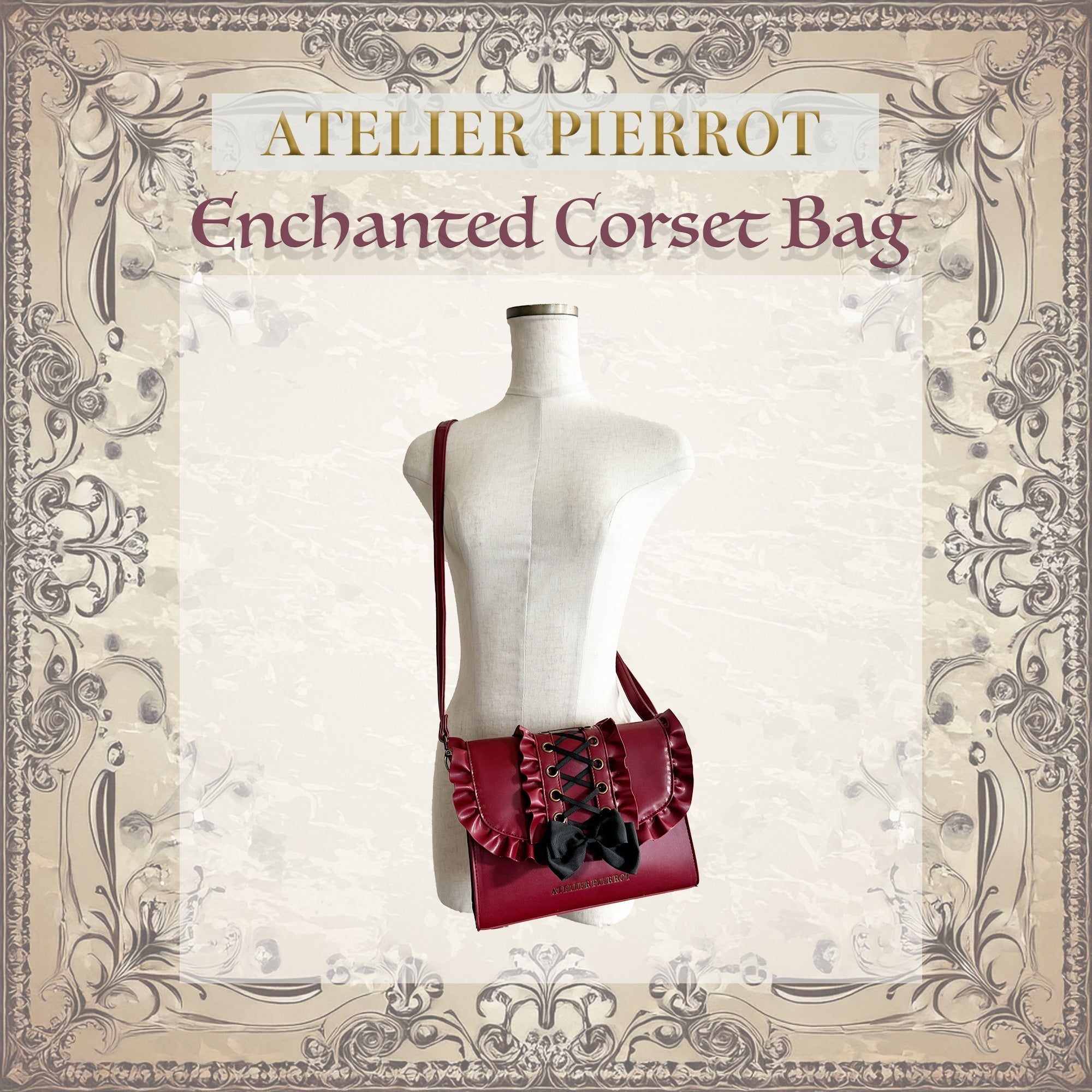 【ATELIER PIERROTEnchanted Corset Bag White/Bordeaux/Black