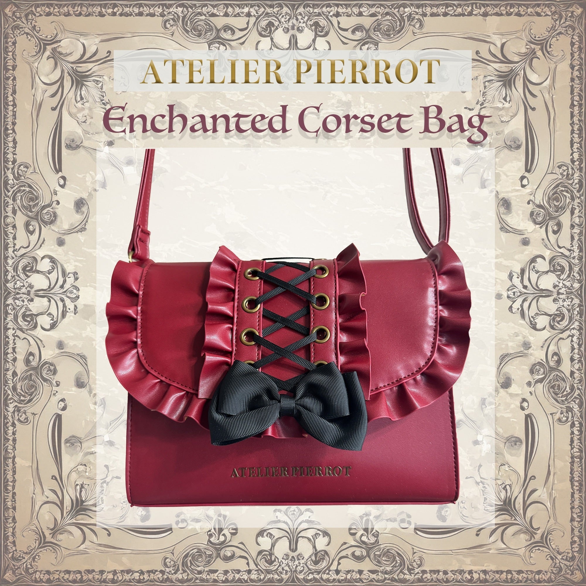 【ATELIER PIERROT】 Bolsa de corsé encantado White/Bordeaux/Black