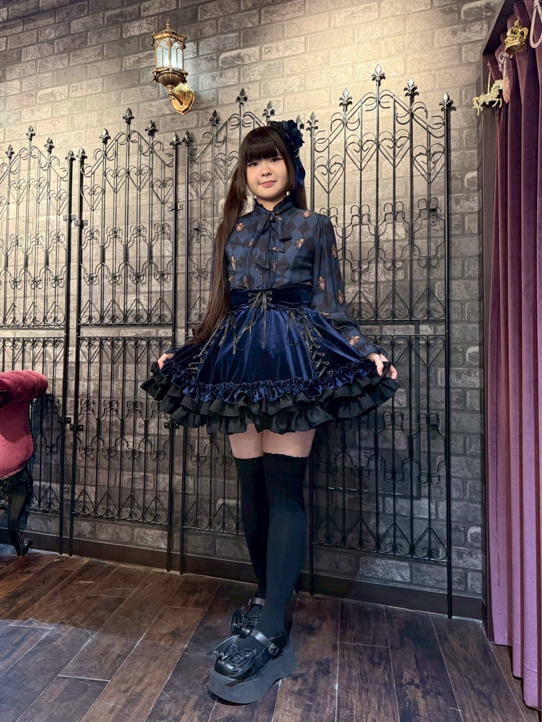 【ATELIER PIERROTAdenophora 레이스 업 스커트 보르도/네이비/블랙★10 월 초에서 중순까지 출시 될 예정입니다★