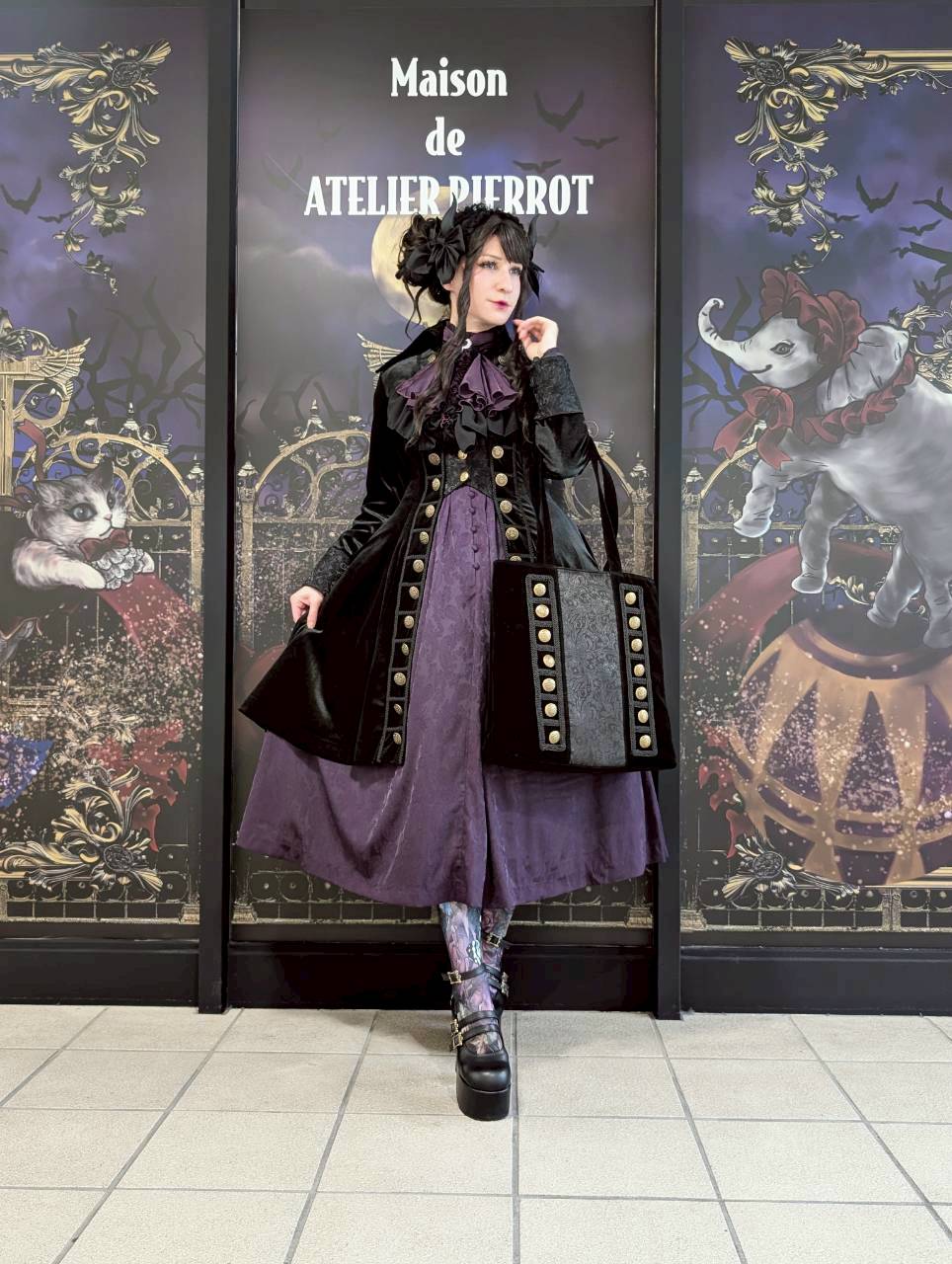 【Sheglit】シェグリット "Luisa"ジャガードレースドレス パープル(アトリエピエロ限定カラー)/ブラック