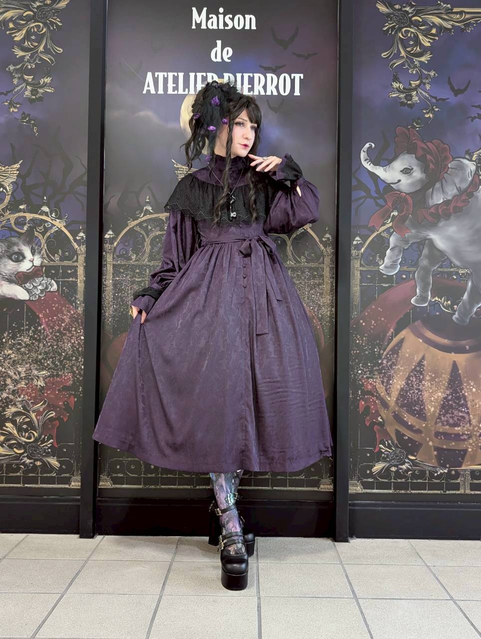 【Sheglit】シェグリット "Luisa"ジャガードレースドレス パープル(アトリエピエロ限定カラー)/ブラック