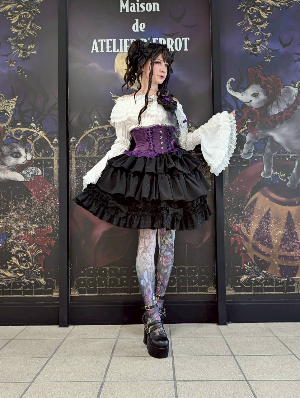 【ATELIER PIERROT】 Melty Ribbon Tier Skirt ホワイト/ボルドー/ブラック