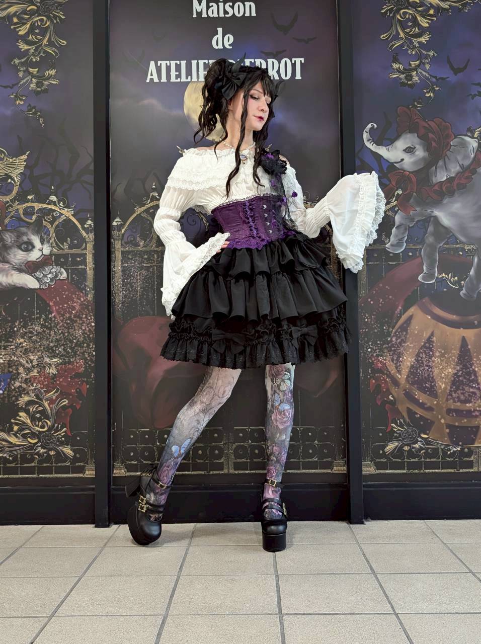 【ATELIER PIERROT】 Melty Ribbon Tier Skirt ホワイト/ボルドー/ブラック