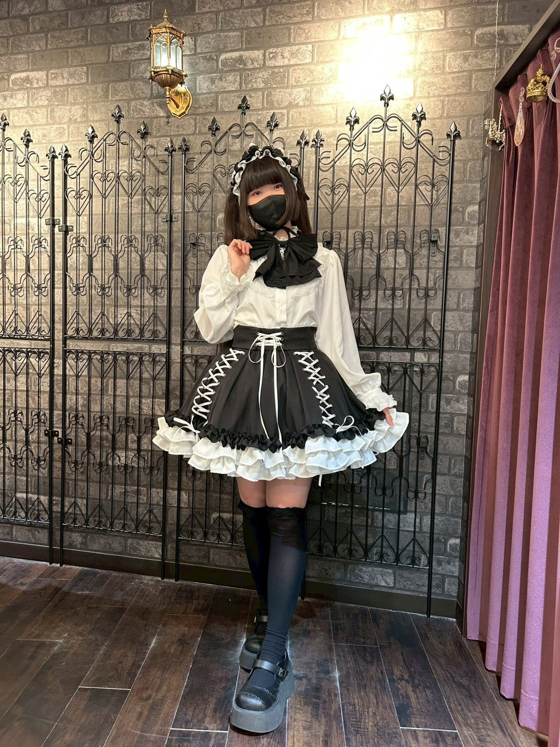 【ATELIER PIERROT】 Adenophora Lace-Up Skirt ホワイト/新色ボルドー/パープル×ブラック/新色ネイビー/ブラック×ホワイト/ブラック★ダブルポイントフェア対象商品6月14日(日)まで★