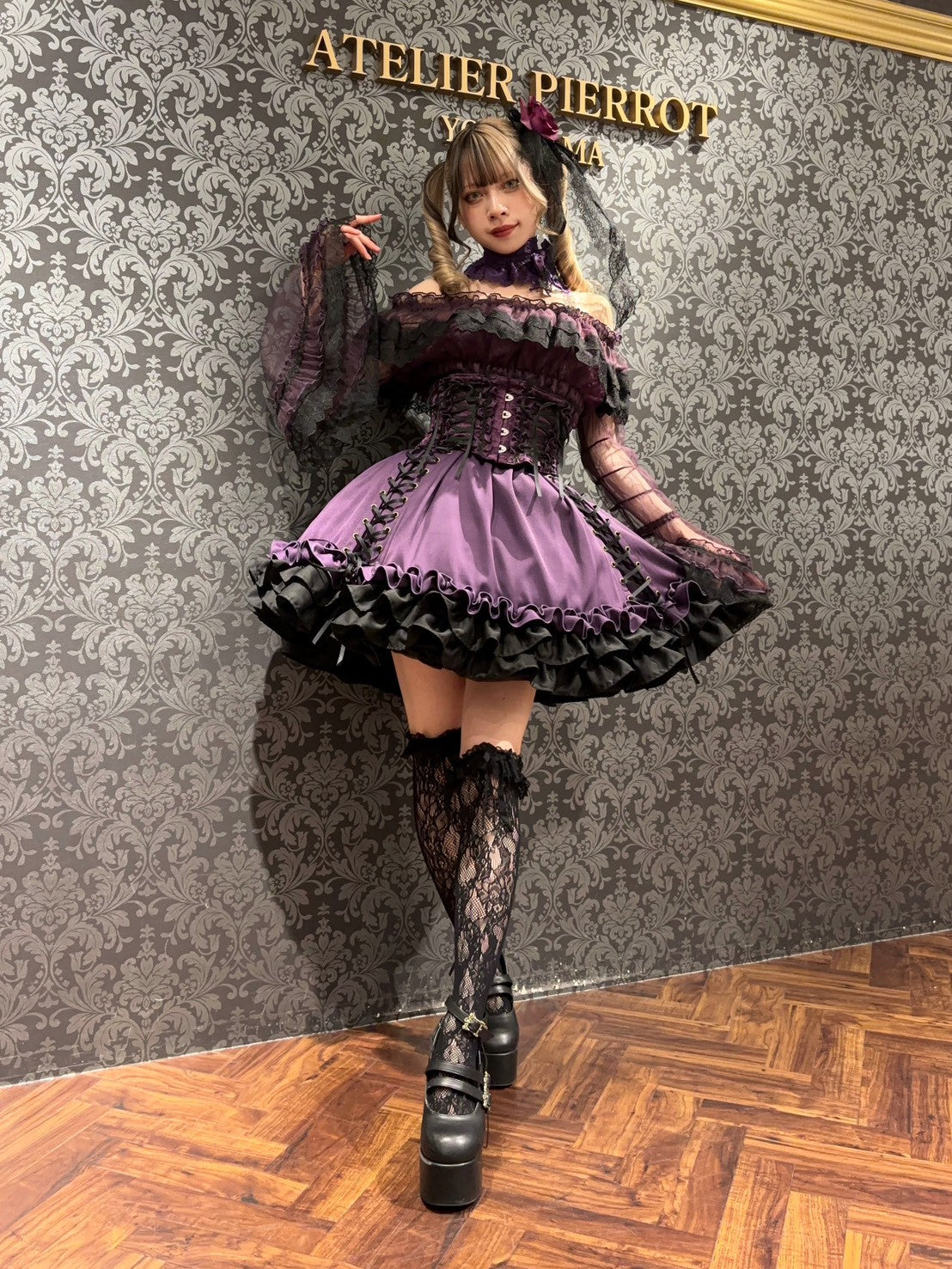 【ATELIER PIERROT】 Adenophora Lace-Up Skirt ホワイト/新色ボルドー/パープル×ブラック/新色ネイビー/ブラック×ホワイト/ブラック★ダブルポイントフェア対象商品6月14日(日)まで★