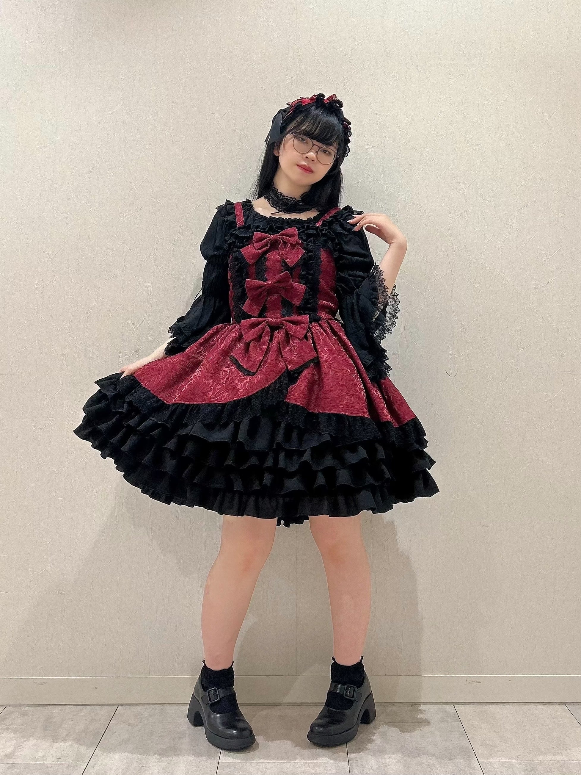 【ATELIER PIERROT】 "Royal Frill Ribbon Jumper Skirt"White/Pink/Bordeaux/Black