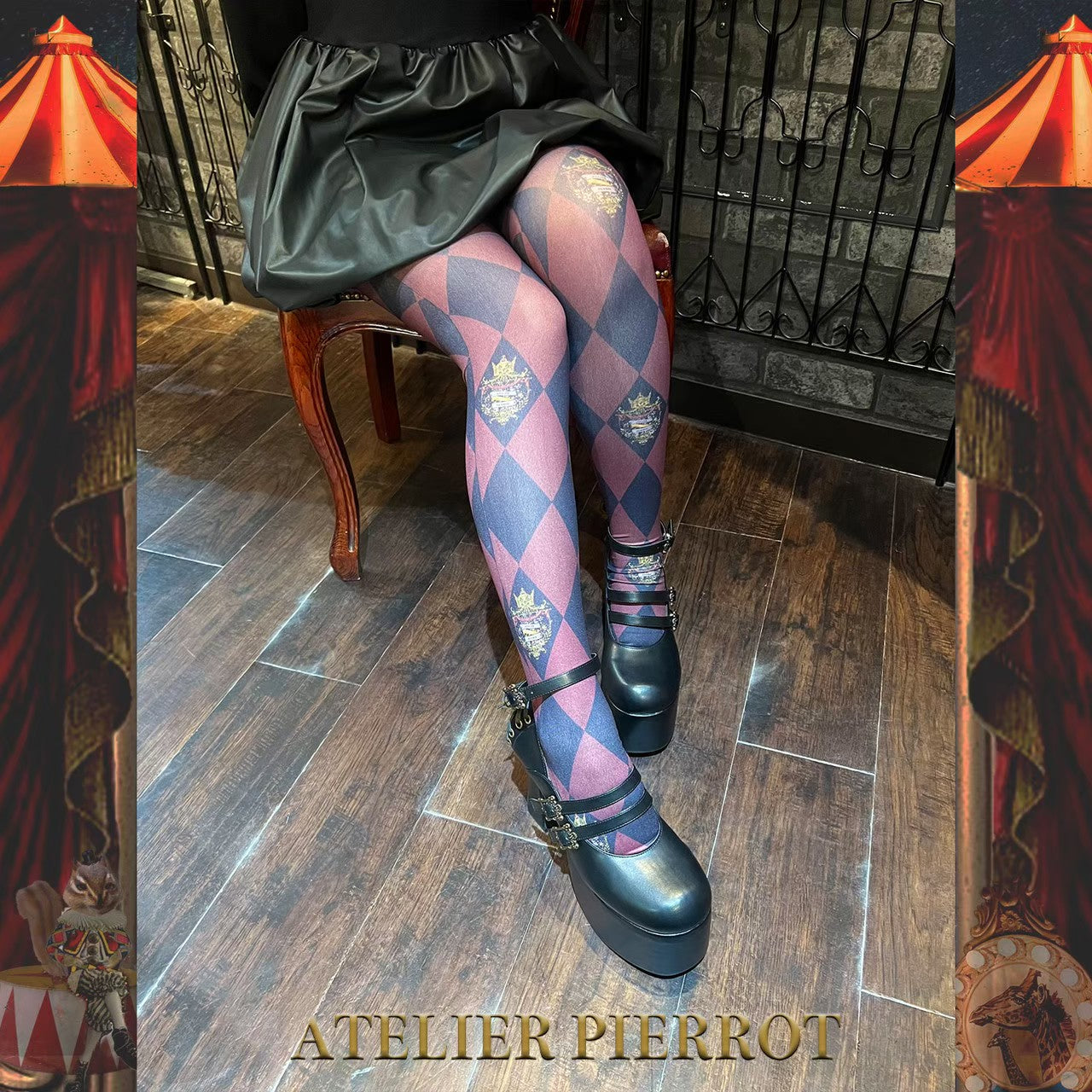 【ATELIER PIERROT】"Diamond Circus" Tights Black/Navy/Bordeaux