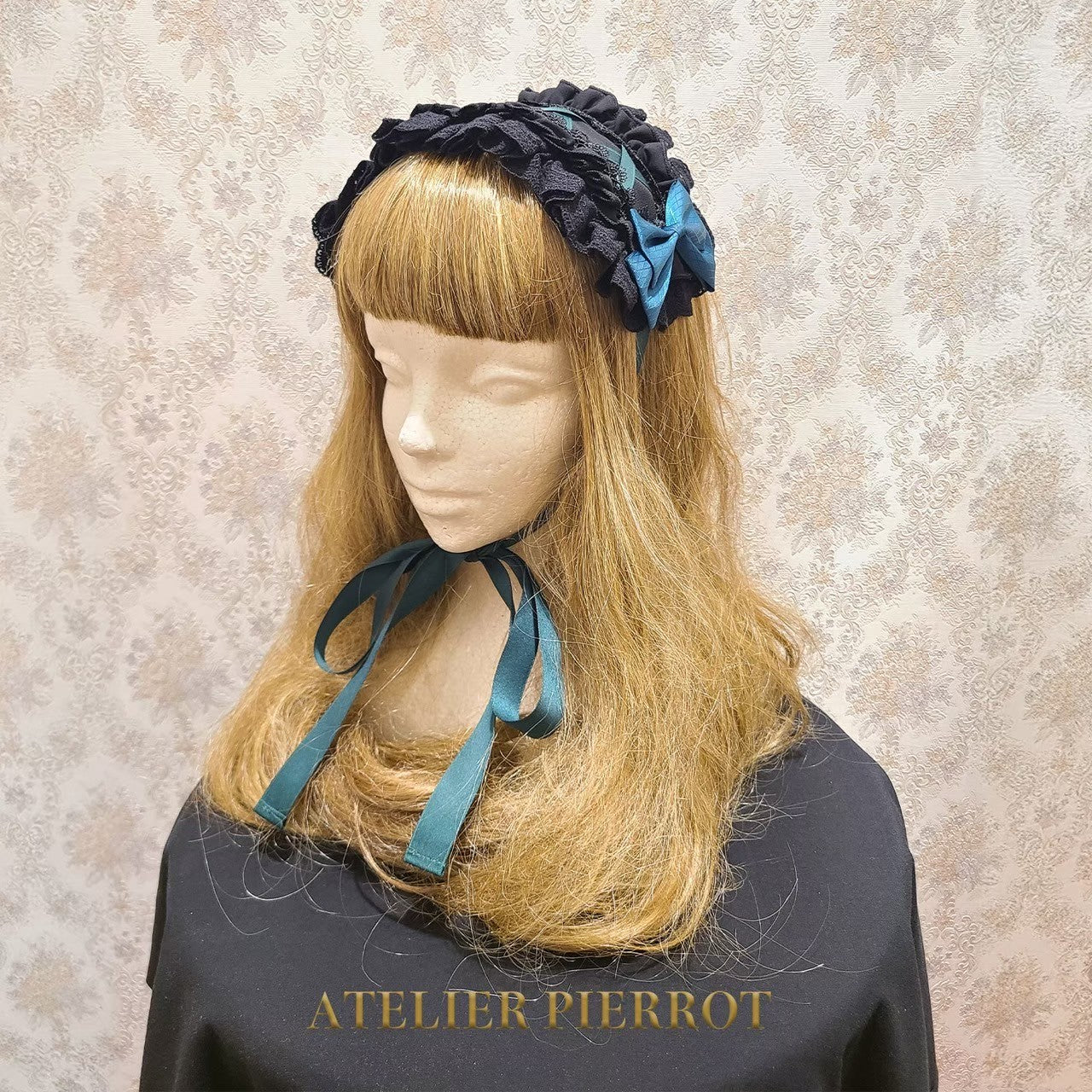 【ATELIER PIERROT】 Lace-up Frill Headdress White/Black×White/新色Pink/Bordeaux/新色Green/Navy/Black