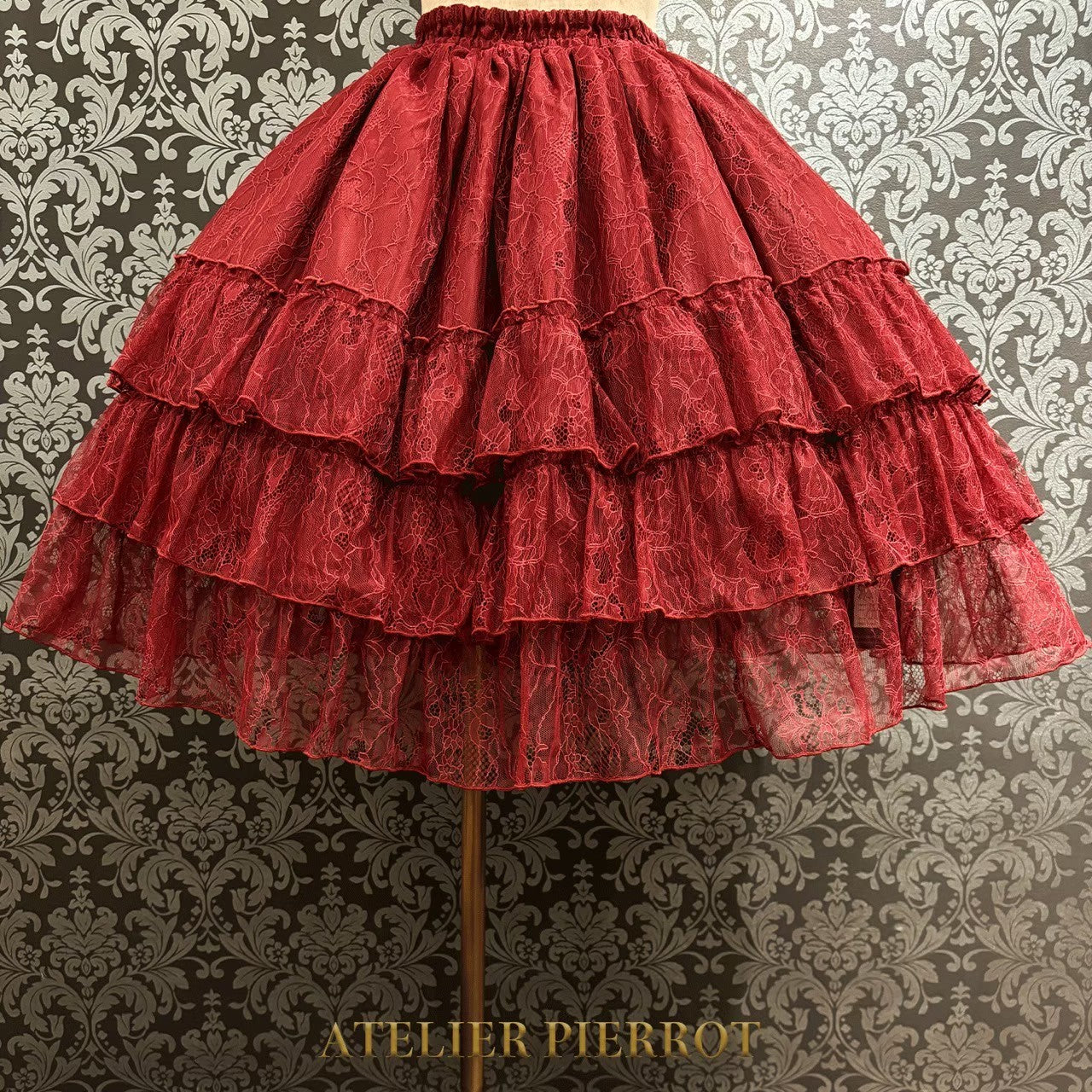 【ATELIER PIERROT】荷葉邊雪紡裙子 - 蕾絲 -