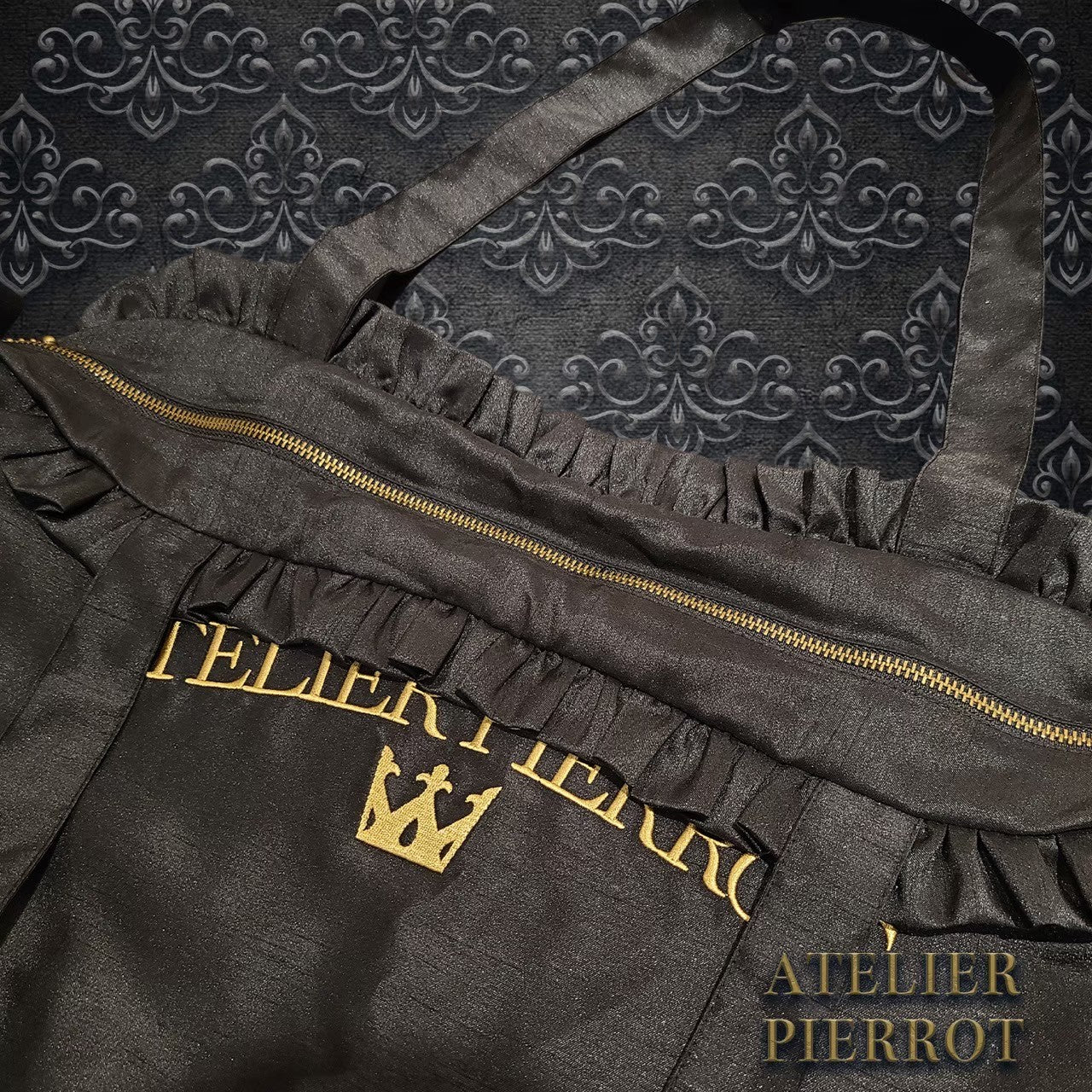 【ATELIER PIERROT】Heart Frill Tote Bag (shantung fabric) Black