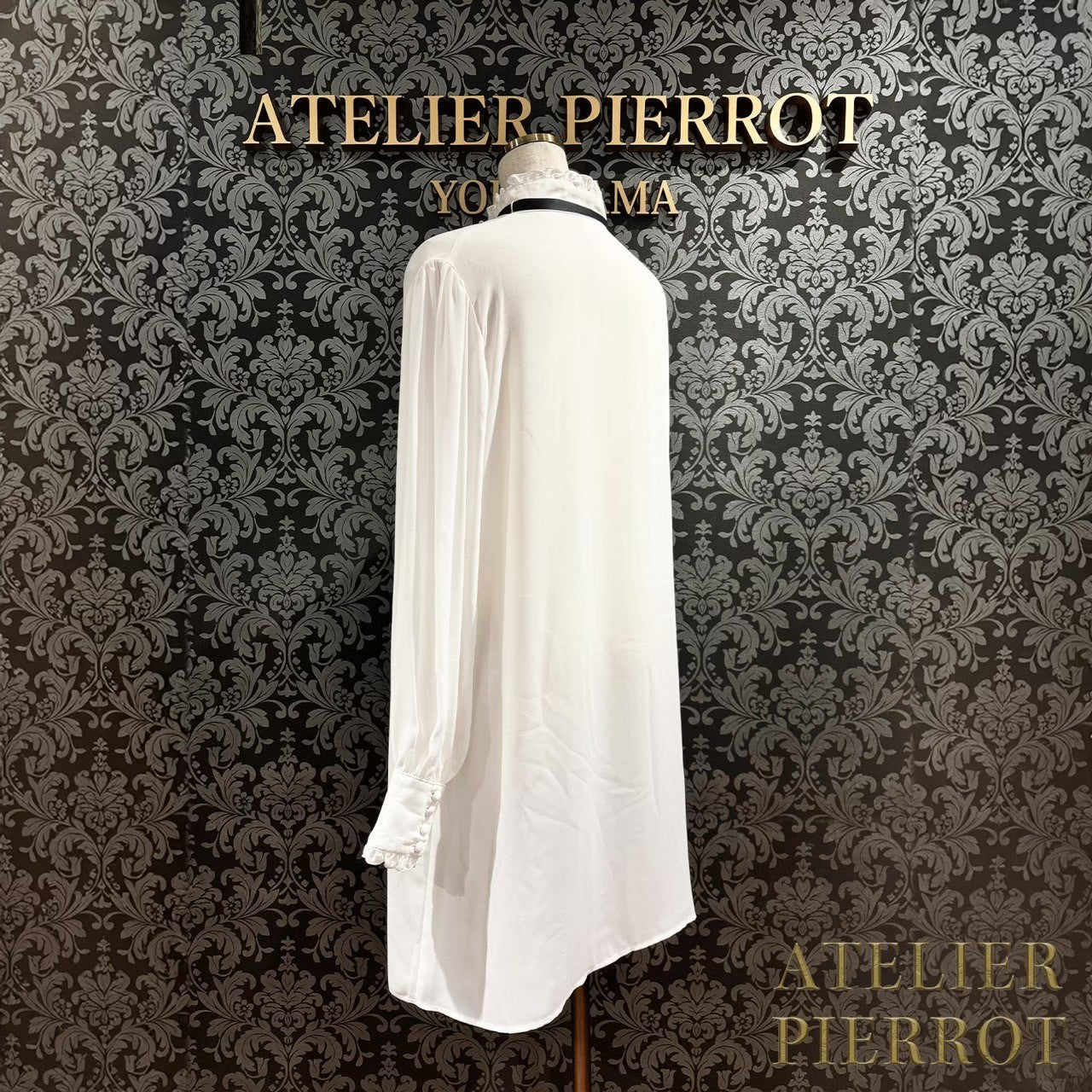 【ATELIER PIERROT】 Modern Flounce Long Blouse Off White/WILD CATS/Black