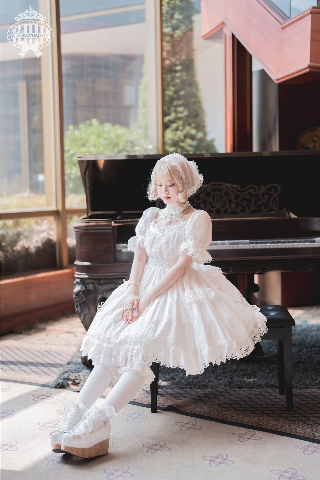 【Baroque】バロック Rose Bouquet フルシャーリングワンピース ホワイト/ピンク/ローズレッド/ブラック ★ご予約期間9月28日まで★