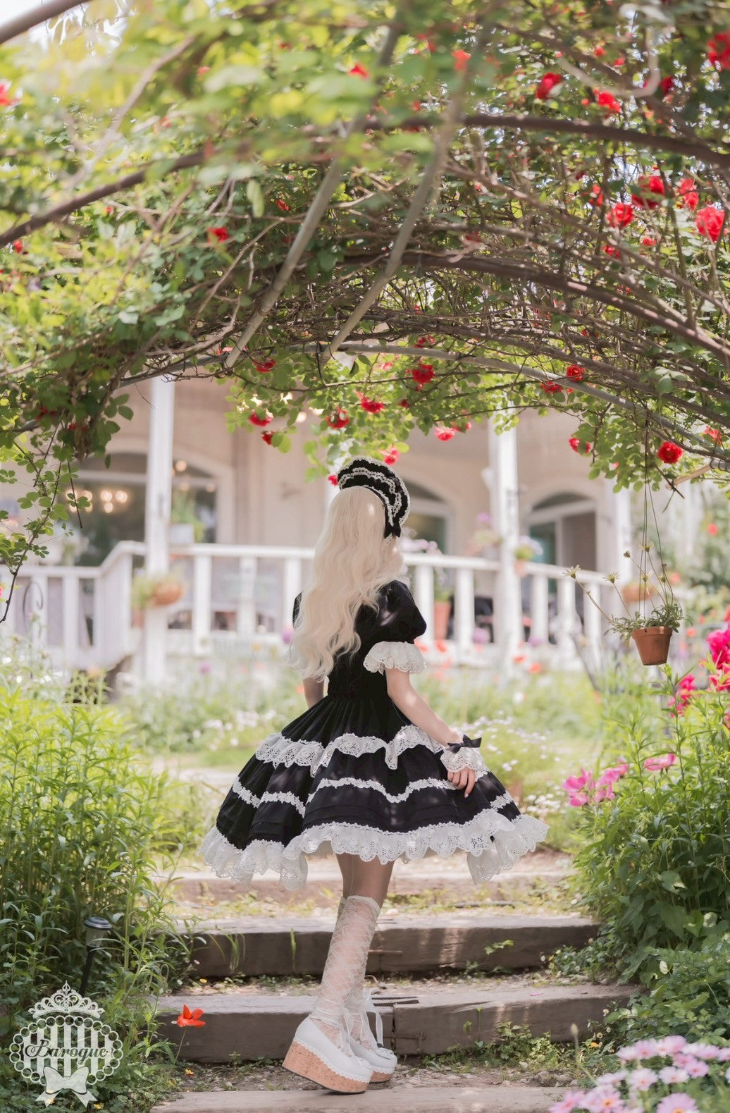 【Baroque】バロック Rose Bouquet フルシャーリングワンピース ホワイト/ピンク/ローズレッド/ブラック ★ご予約期間9月28日まで★