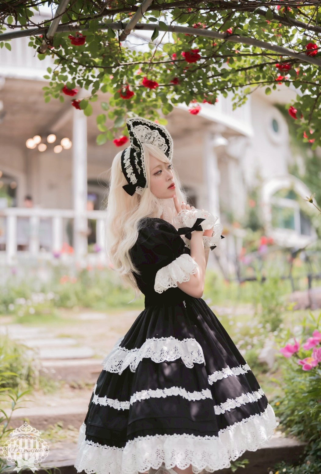 【Baroque】バロック Rose Bouquet フルシャーリングワンピース ホワイト/ピンク/ローズレッド/ブラック ★ご予約期間9月28日まで★