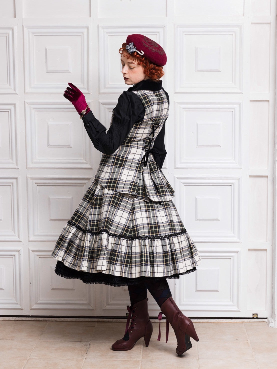 【Victorian maiden】ヴィクトリアンメイデン クラウンタータンスカート アイボリー×モスグリーン/ネイビー×チェリー ★受注期間12月22日まで★