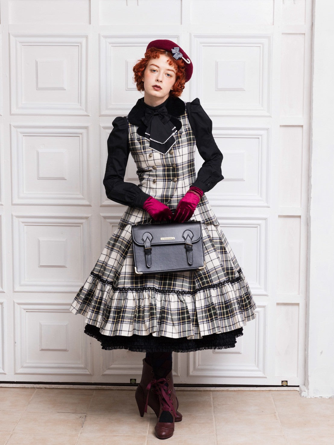 【Victorian maiden】ヴィクトリアンメイデン クラウンタータンスカート アイボリー×モスグリーン/ネイビー×チェリー ★受注期間12月22日まで★