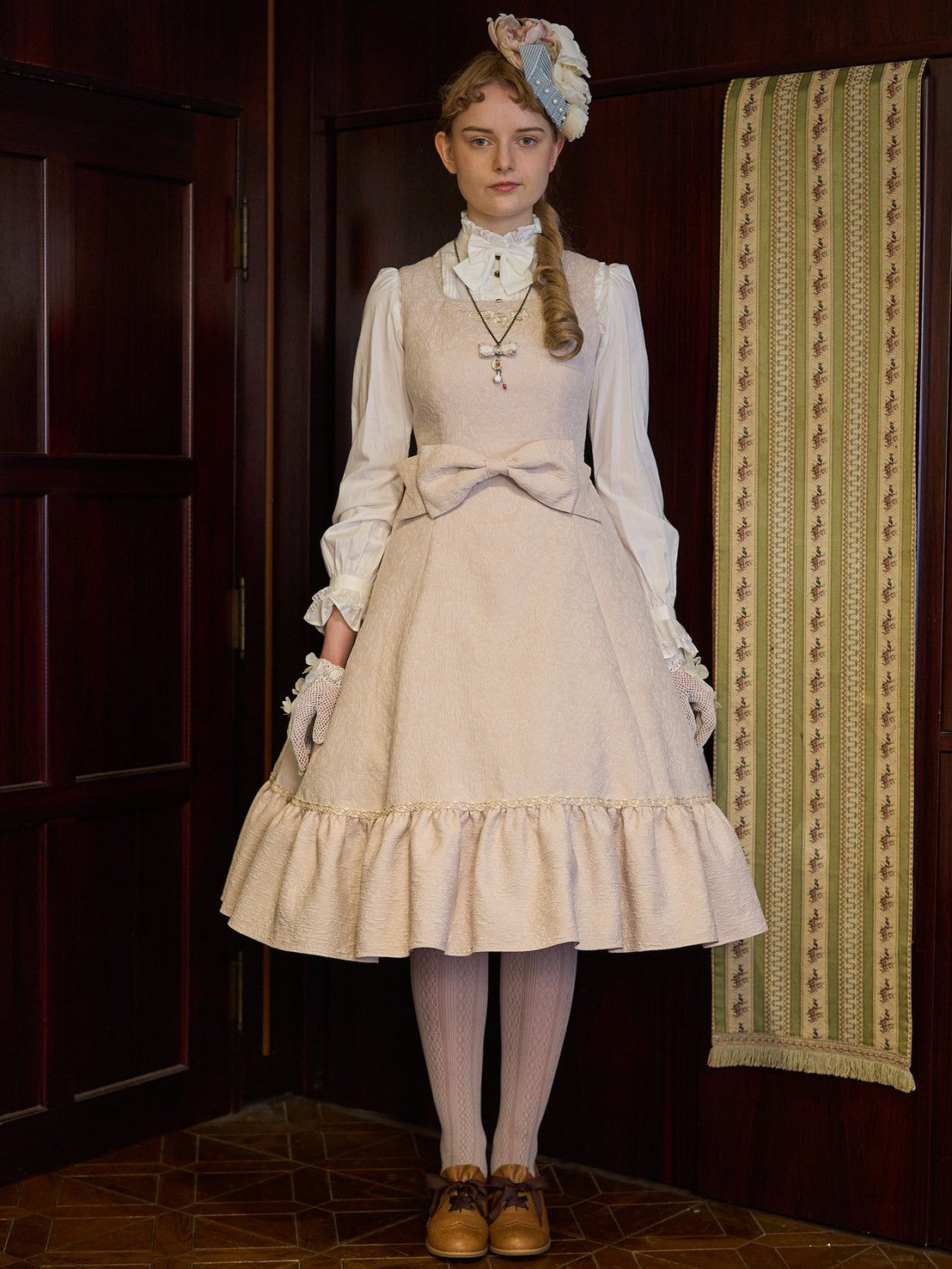 【Victorian maiden】ヴィクトリアンメイデン マトラッセローズツインリボンスリーブレスドレス カメオローズ/ローズレッド/ダークネイビー