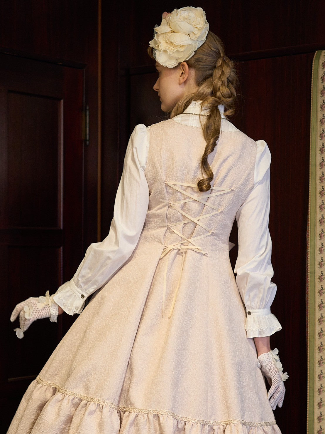 【Victorian maiden】ヴィクトリアンメイデン マトラッセローズツインリボンスリーブレスドレス カメオローズ/ローズレッド/ダークネイビー