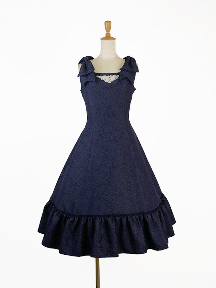 【Victorian maiden】ヴィクトリアンメイデン マトラッセローズツインリボンスリーブレスドレス カメオローズ/ローズレッド/ダークネイビー