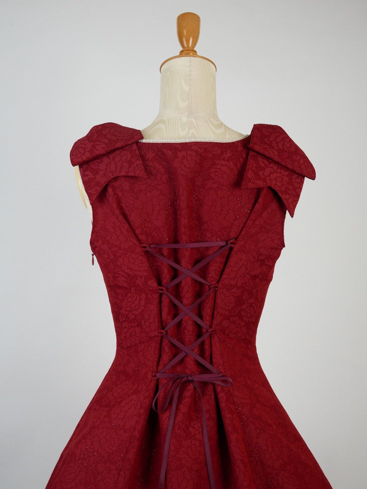 【Victorian maiden】ヴィクトリアンメイデン マトラッセローズツインリボンスリーブレスドレス カメオローズ/ローズレッド/ダークネイビー