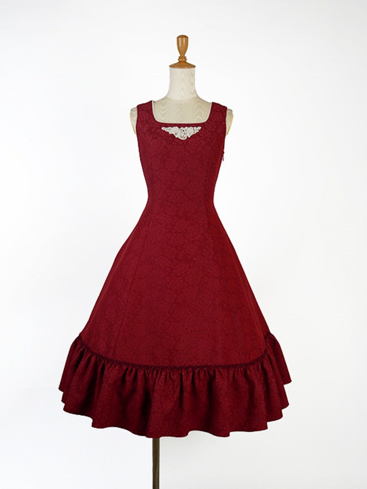 【Victorian maiden】ヴィクトリアンメイデン マトラッセローズツインリボンスリーブレスドレス カメオローズ/ローズレッド/ダークネイビー