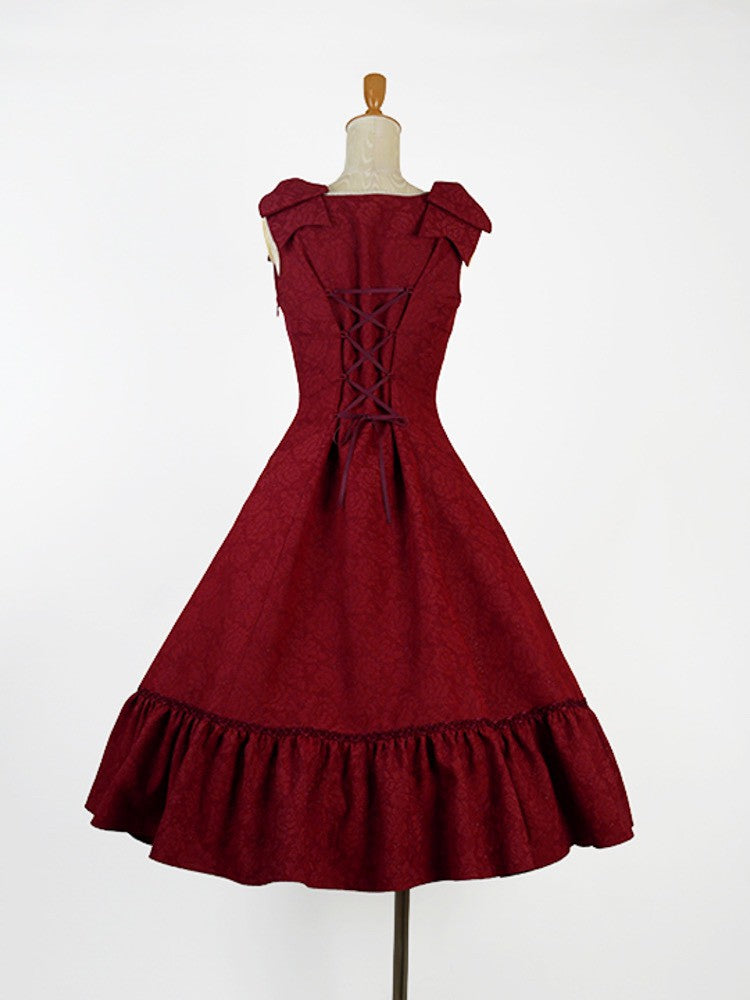 【Victorian maiden】ヴィクトリアンメイデン マトラッセローズツインリボンスリーブレスドレス カメオローズ/ローズレッド/ダークネイビー