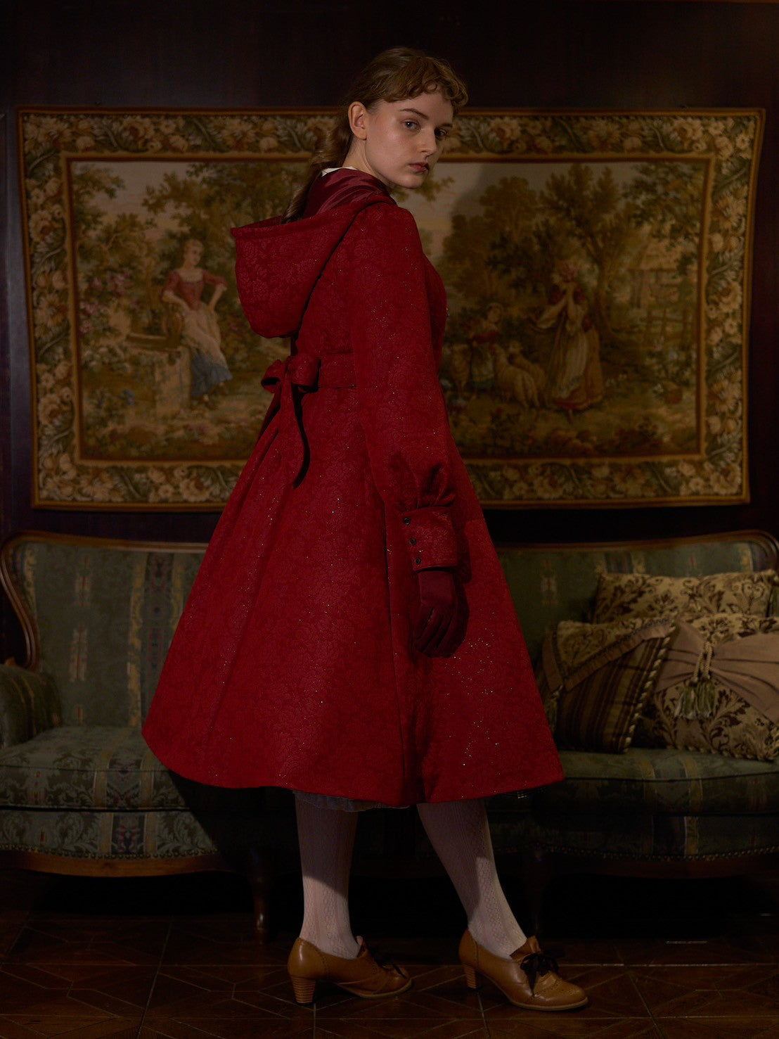 【Victorian maiden】ヴィクトリアンメイデン マトラッセローズフーデットロングコート カメオローズ/ローズレッド/ダークネイビー