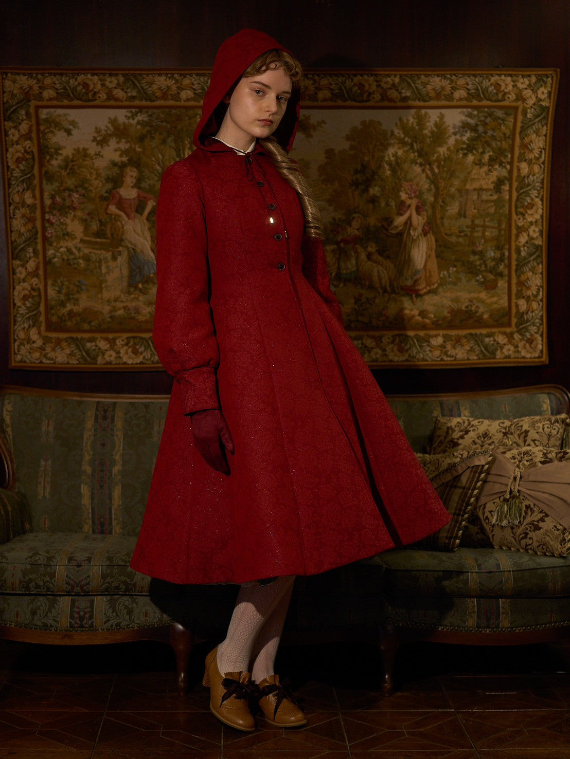 【Victorian maiden】ヴィクトリアンメイデン マトラッセローズフーデットロングコート カメオローズ/ローズレッド/ダークネイビー