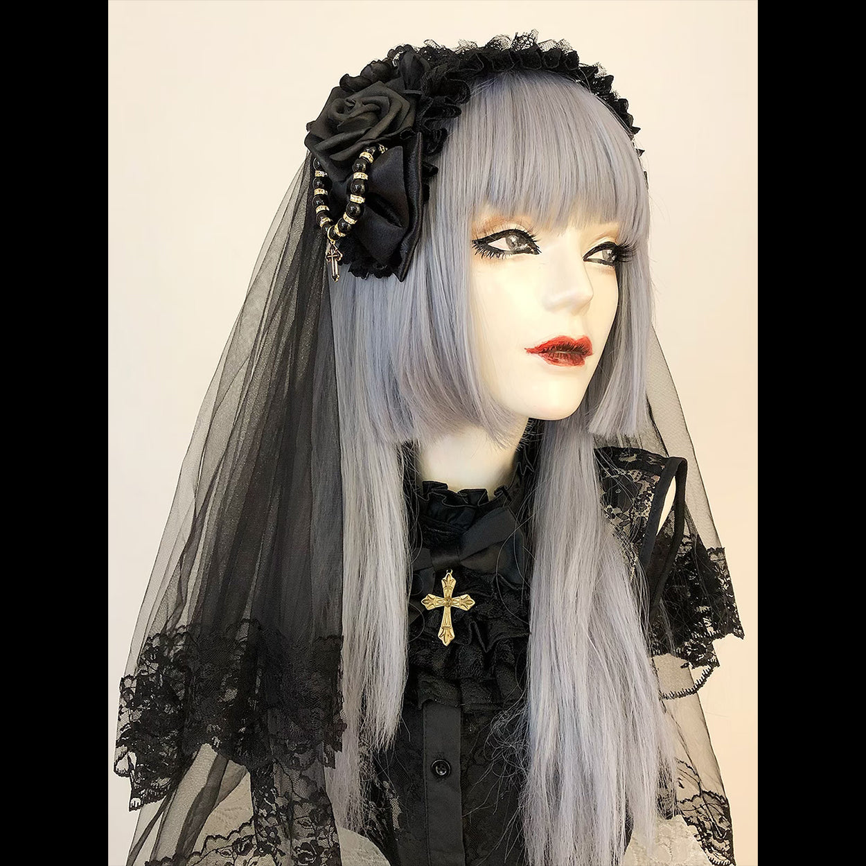 【Estrellas】エストレージャス ロングヴェールカチューシャ 黒×黒