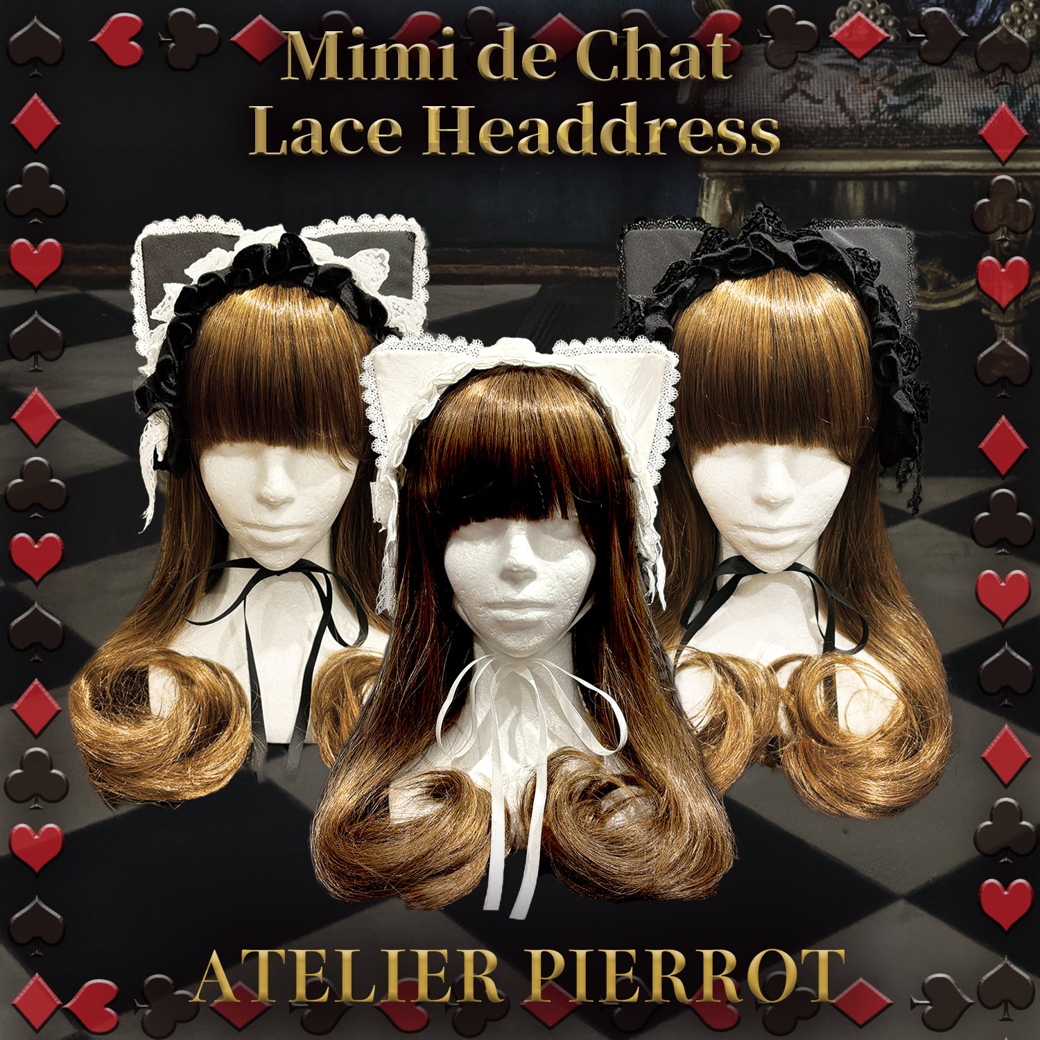 【ATELIER PIERROT】 Mimi de Chat Lace Headdress ホワイト/ブラック×ホワイト/ブラック