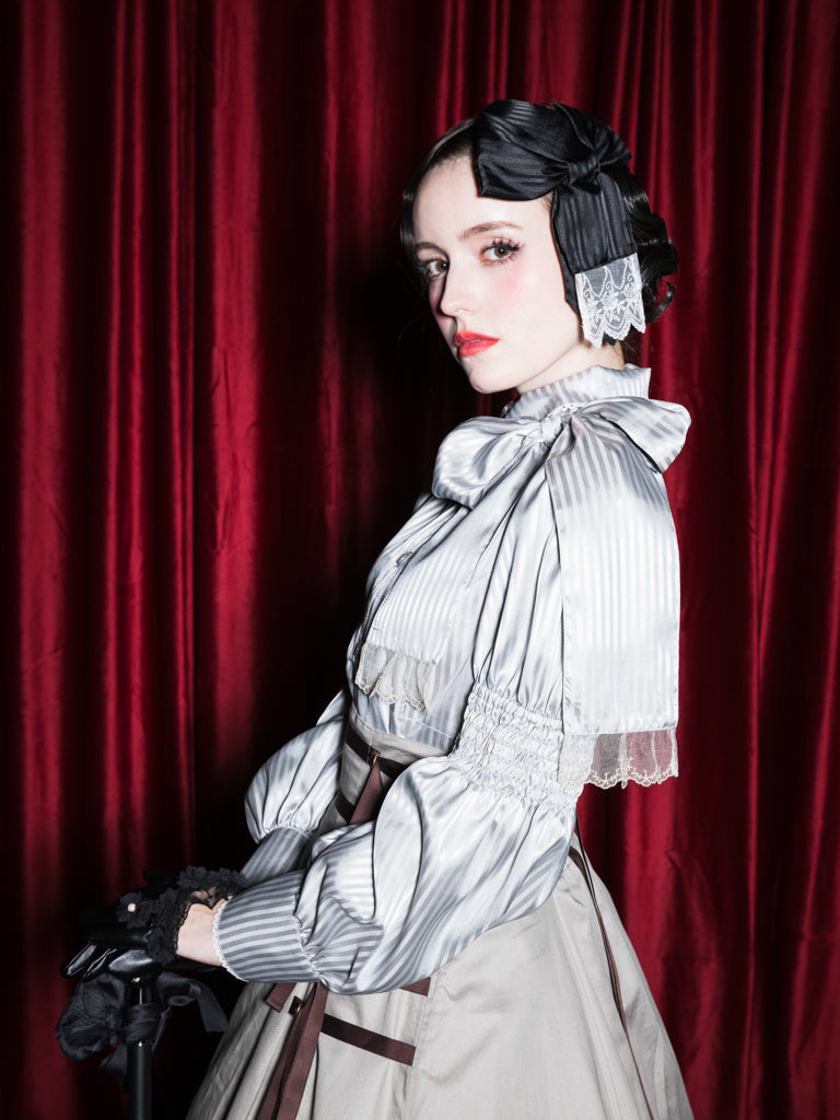 【Victorian maiden】ヴィクトリアンメイデン ★ご予約受付中★ サテンストライプトーク帽 ベージュ/グレージュ/ブラック